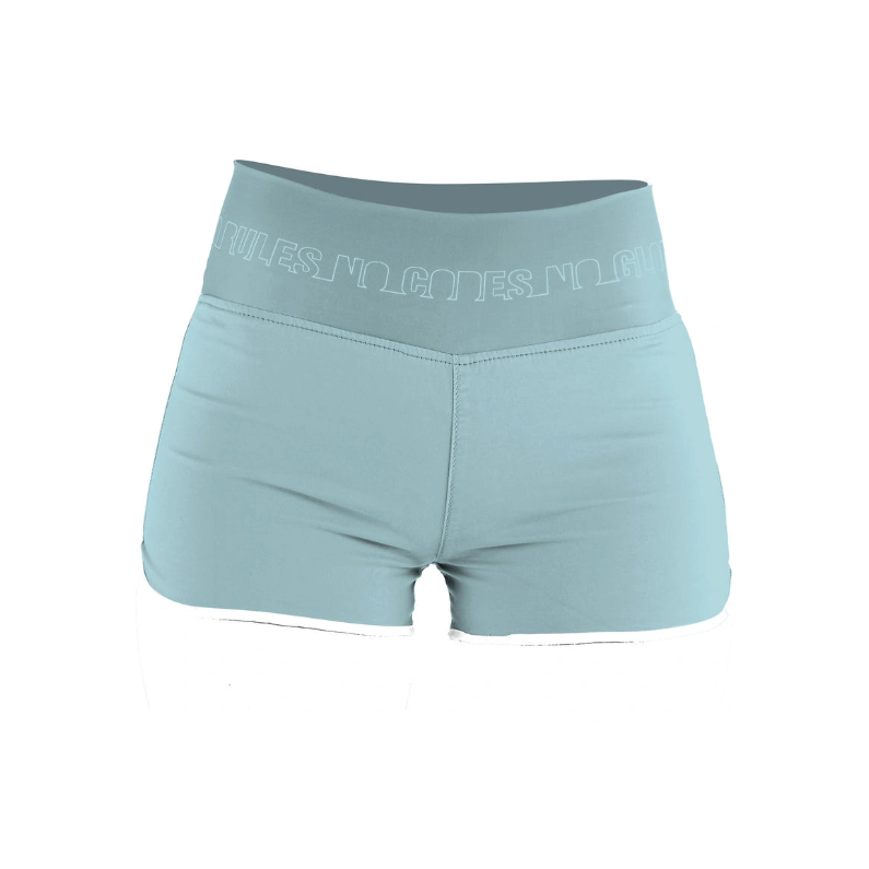 Short d’escalade femme Nograd Franc bleu très clair, vue de face avec large ceinture élastique