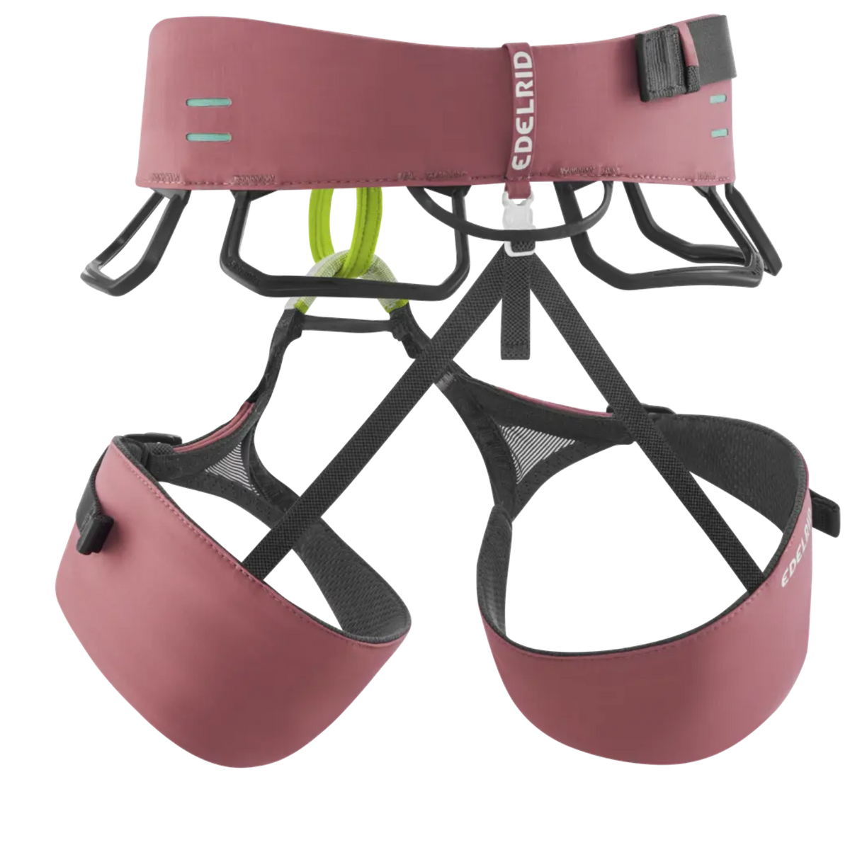 Baudrier d'escalade 4c+ Edelrid Autana rose avec porte-matériels et anneau central en Dyneema pour alpinisme