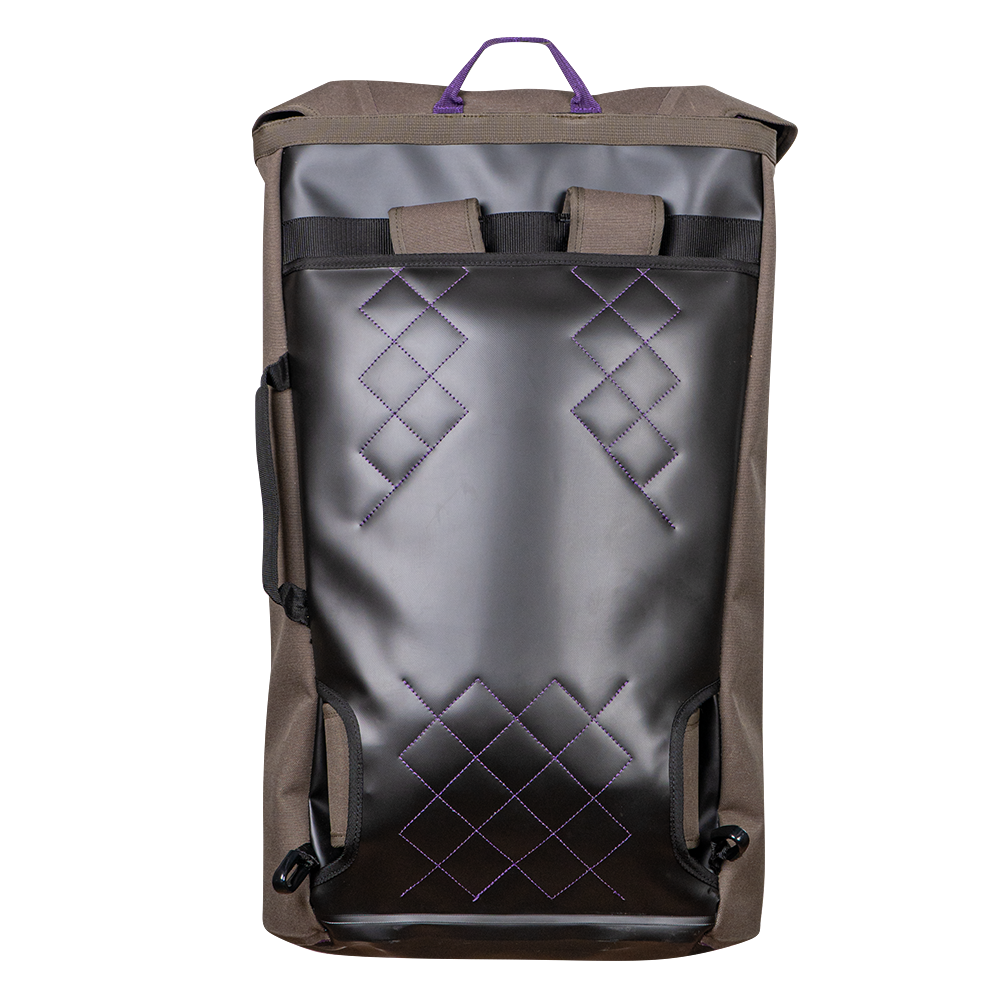 Mochila técnica 4c+ Beal Mad Max 35 de 35 litros en color Dark Stone con refuerzos negros y costuras moradas.