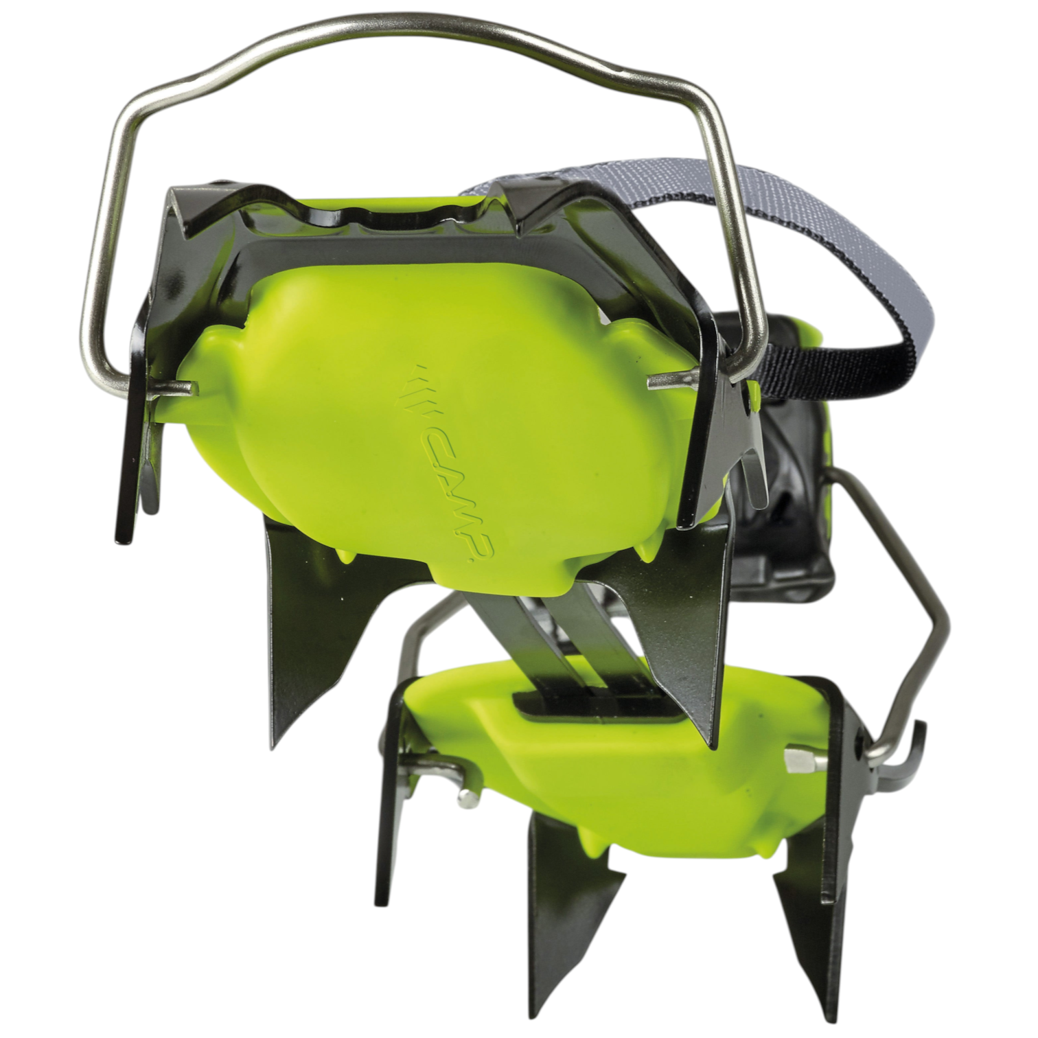 Crampón de acero 4c+ Camp Ascent de 10 puntas en color verde lima con sistema de fijación para alpinismo