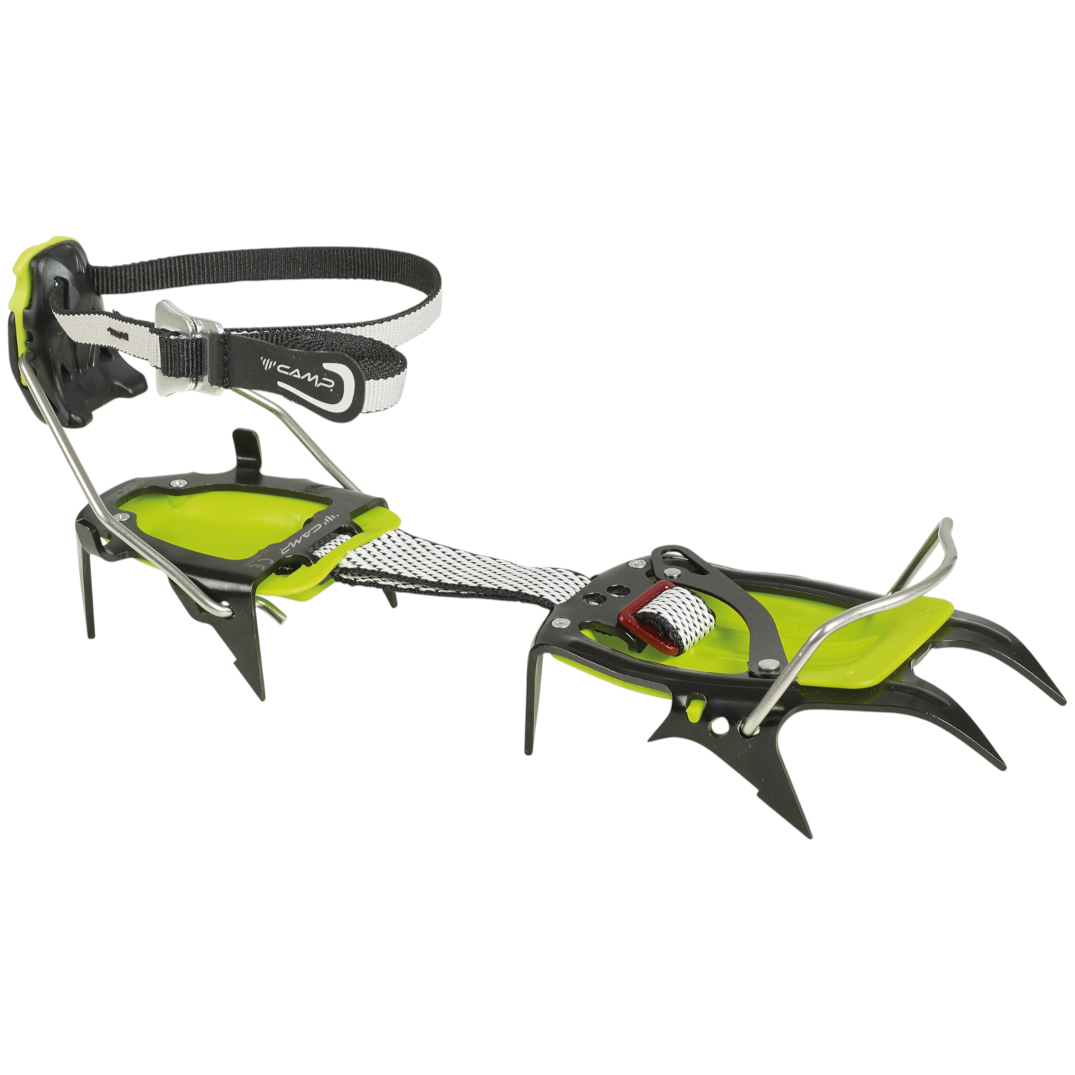 Crampón 4c+ Camp Ascent de acero con 10 puntas, diseño ligero en verde y negro para alpinismo y travesías glaciares.