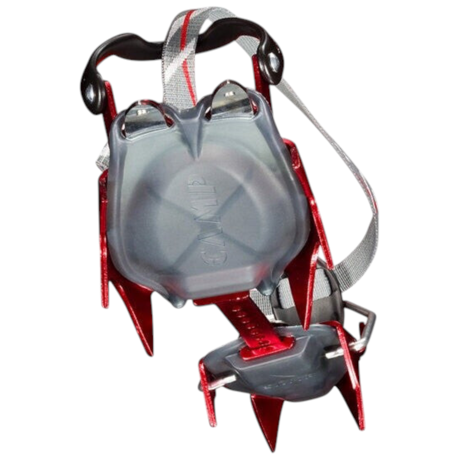 Crampons 4c+ CAMP XLC Nanotech Semi Auto rouges en aluminium avec pointes en acier et antibotts gris