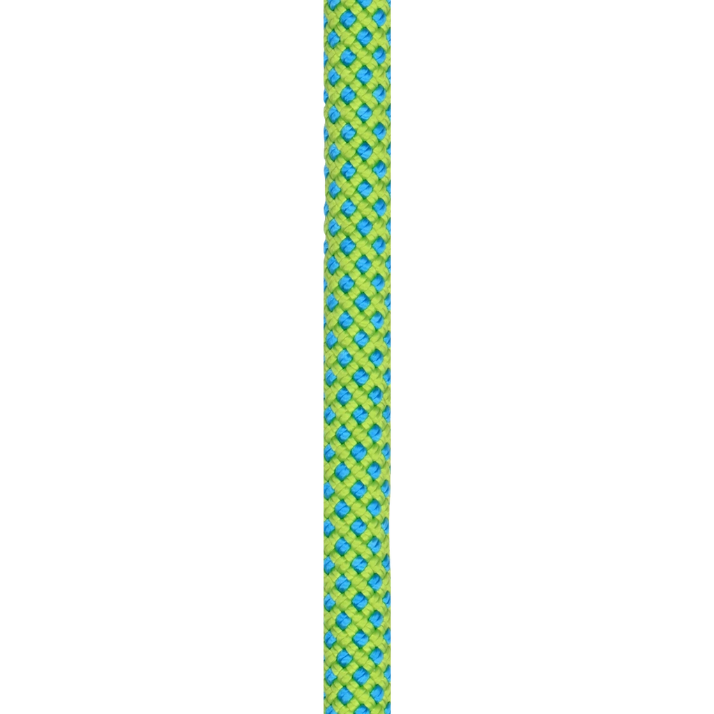 Cuerda de escalada Beal Opera 8.5mm Unicore Golden Dry en color verde y azul con textura trenzada resistente