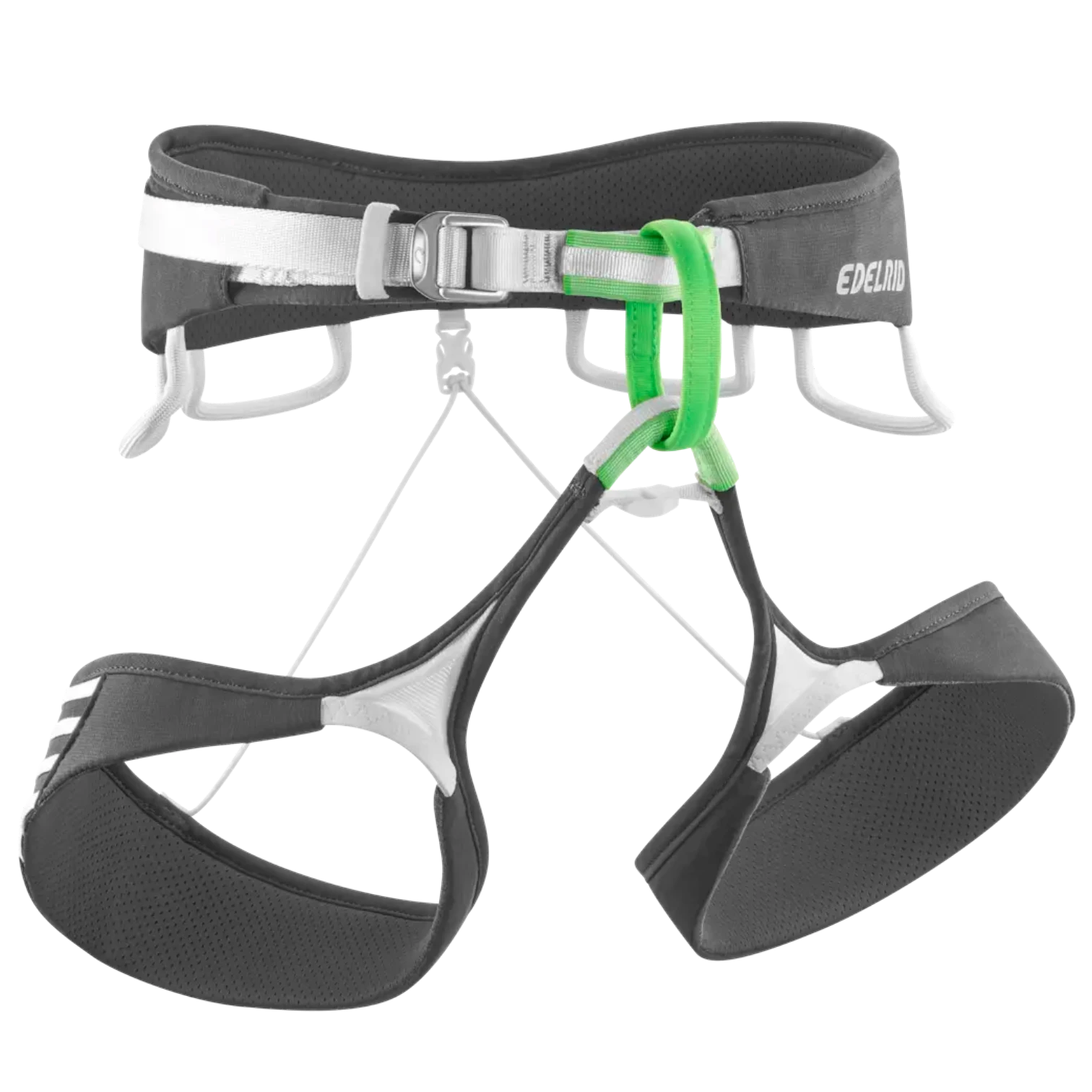 Baudrier de escalada ultraligero 4c+ Ace en color gris con detalles en verde, tecnología 3D-Vent Lite transpirable.