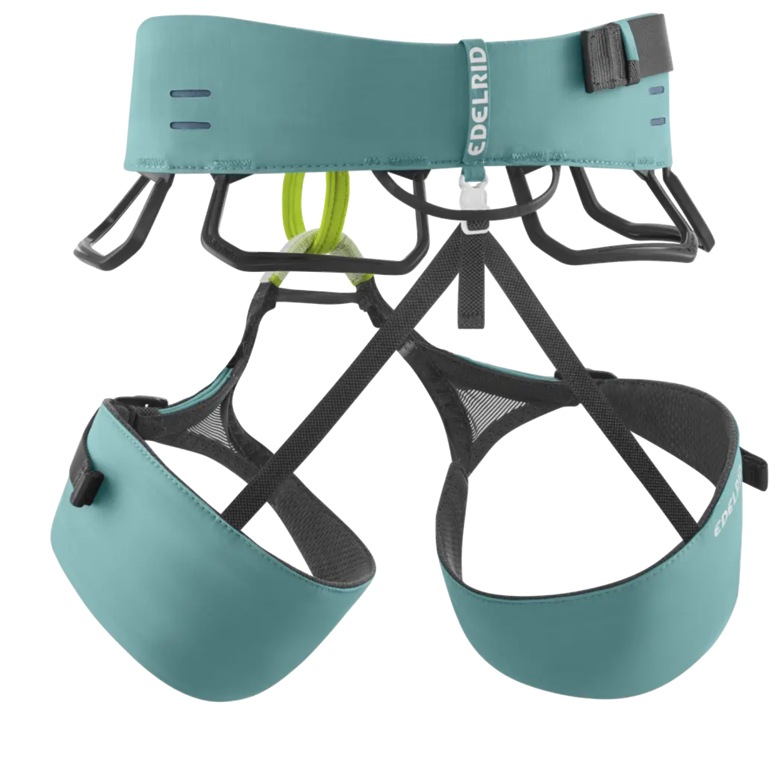 Baudrier d'escalade Edelrid Sendero bleu turquoise de 4c+ avec porte-matériels et cuissardes réglables