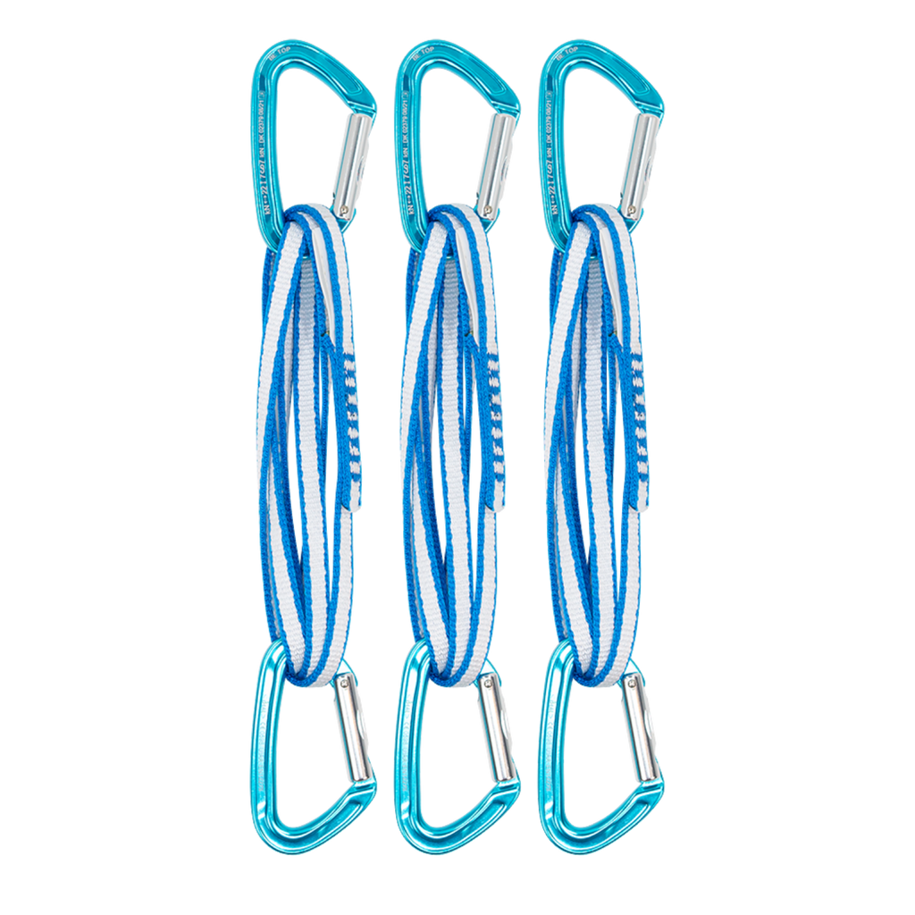 Pack de 3 sangles extensibles Beal Alpi 60cm avec mousquetons bleus, idéales pour l'alpinisme chez 4c+