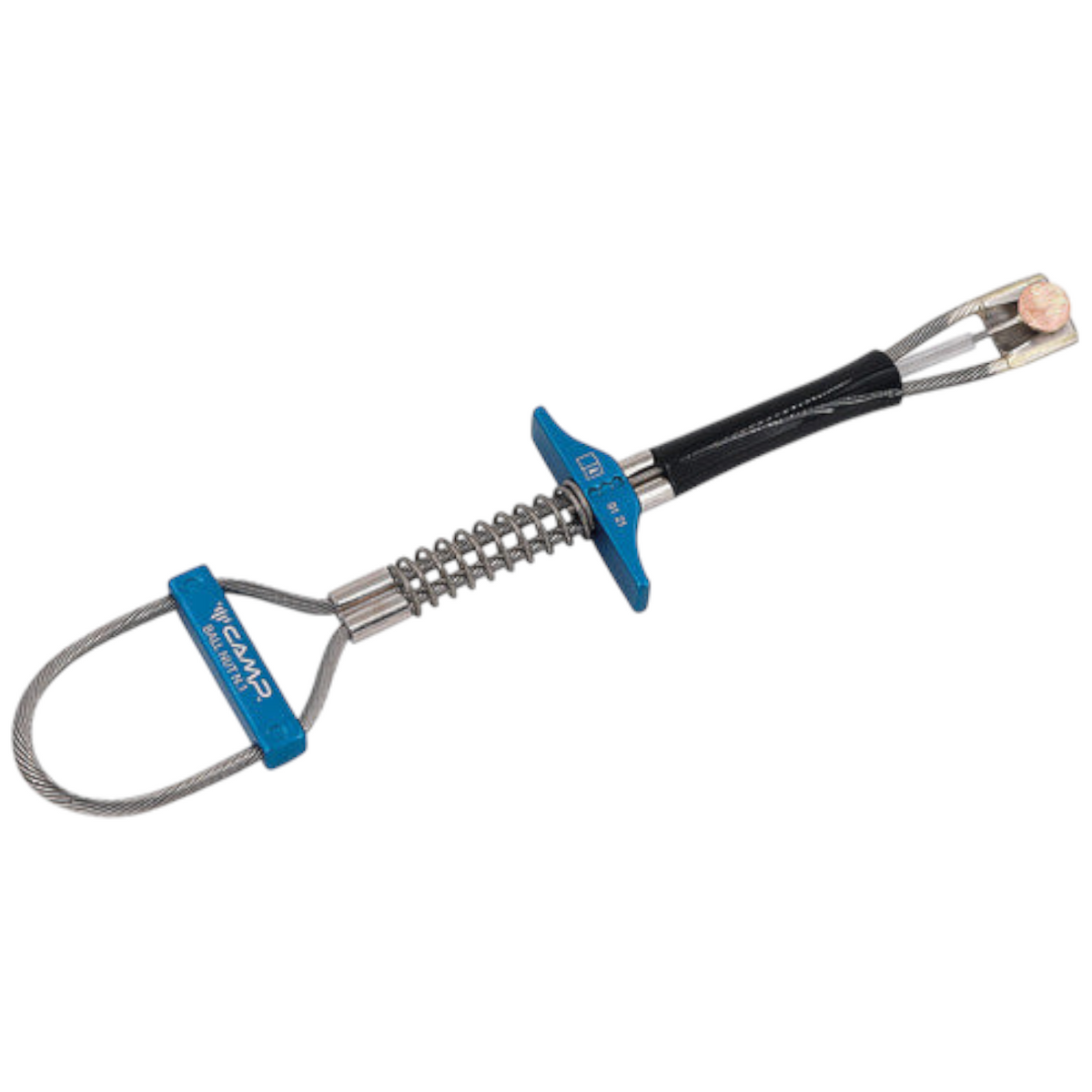 Coinceur mécanique CAMP Ball Nut 4c+ pour fissures étroites, taille 1 avec tige flexible et gâchette bleue