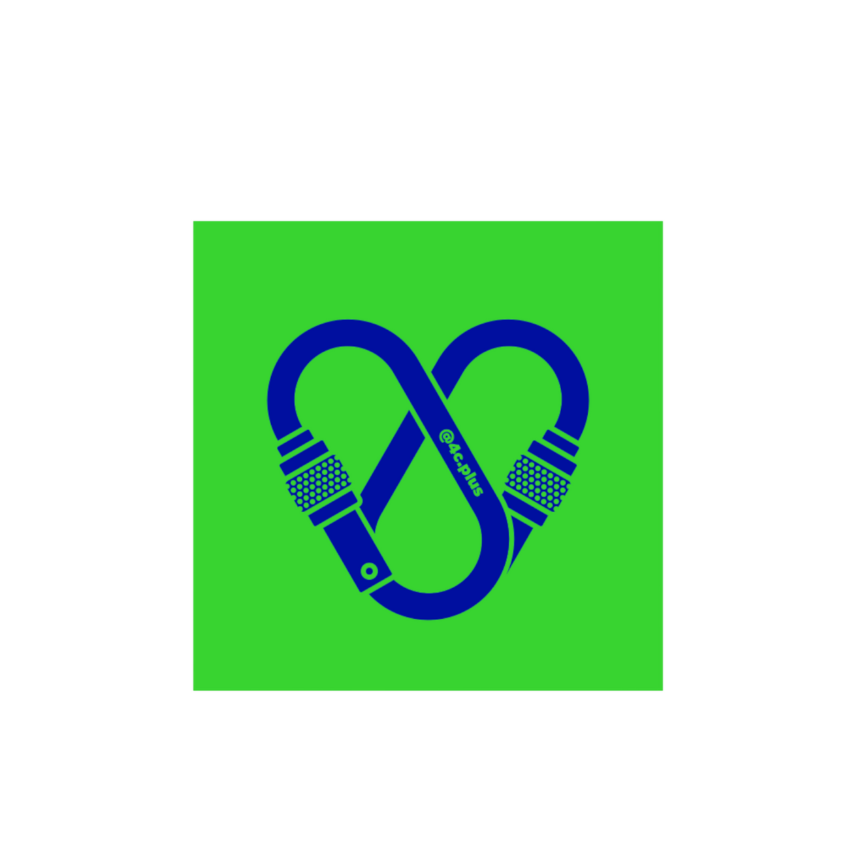 Carte cadeau 4c+ avec un mousqueton bleu en forme de cœur sur fond vert pour les passionnés d'escalade