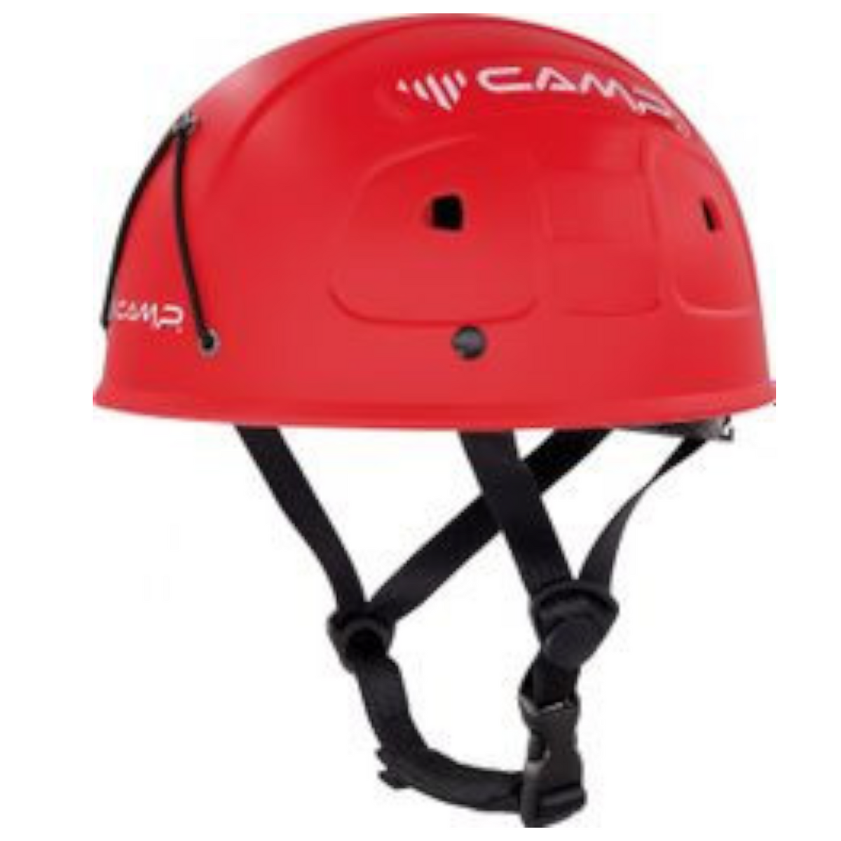 Casque d'escalade rouge CAMP Rockstar disponible chez 4c+ avec coque robuste, ventilations et fixation frontale