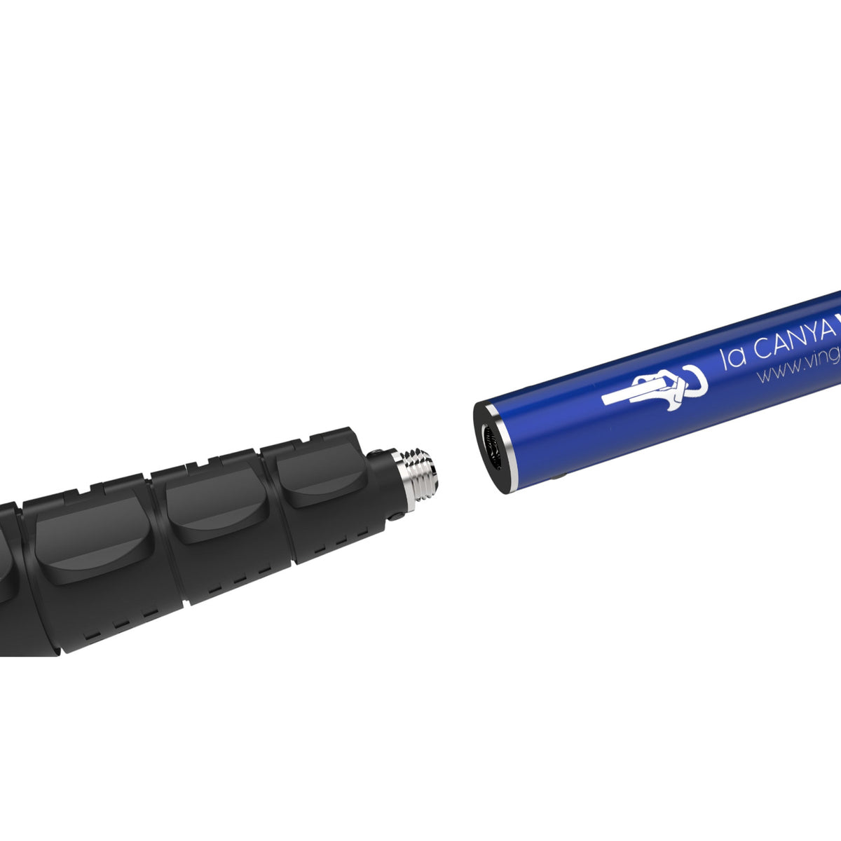 Sistema de clipstick modular 4c+ La Canya Vinga Va con perchas telescópicas azul y negra conectándose