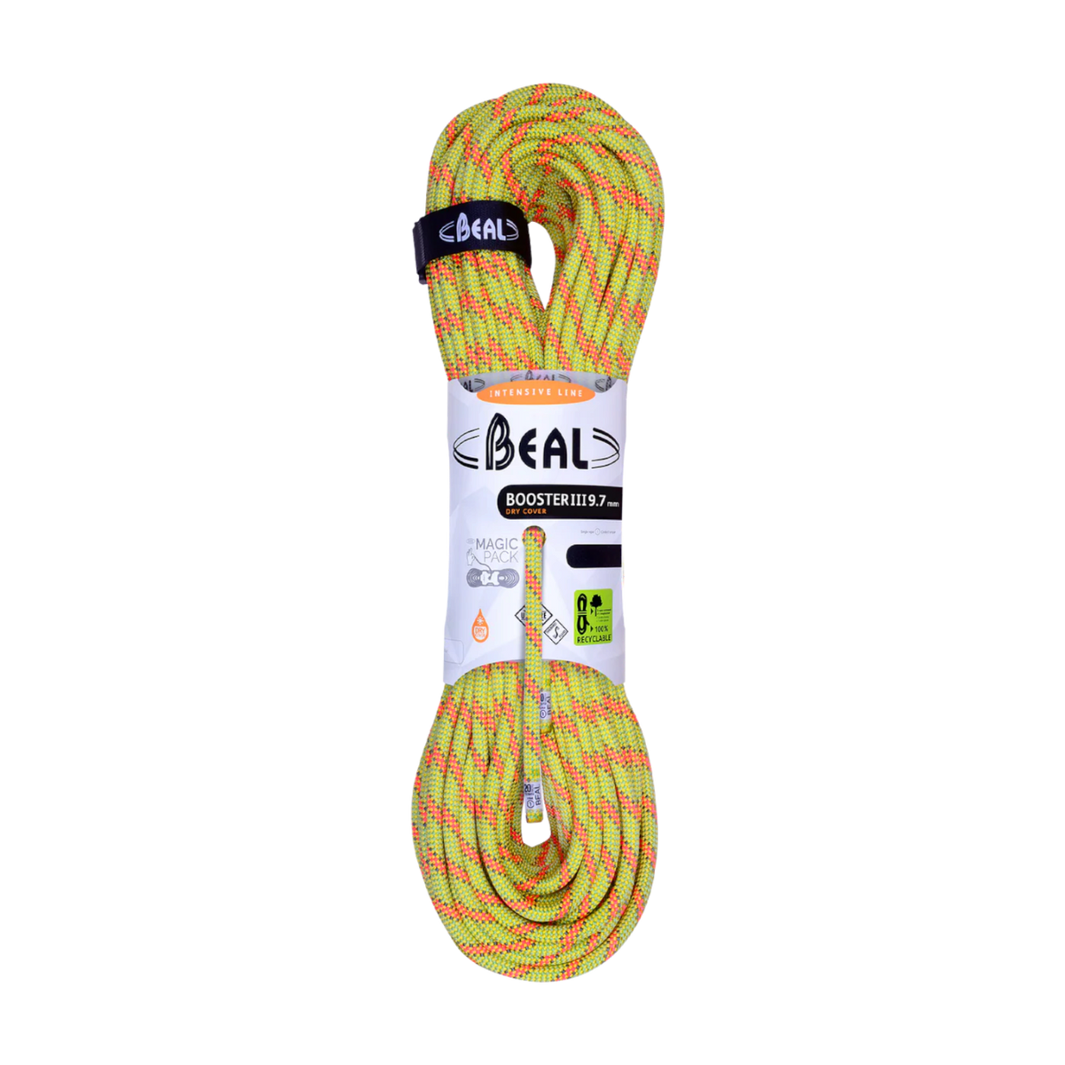 Corde d'escalade Beal Booster 9.7 Unicore Dry Cover jaune et orange vendue chez 4c+ pour l'escalade sportive.