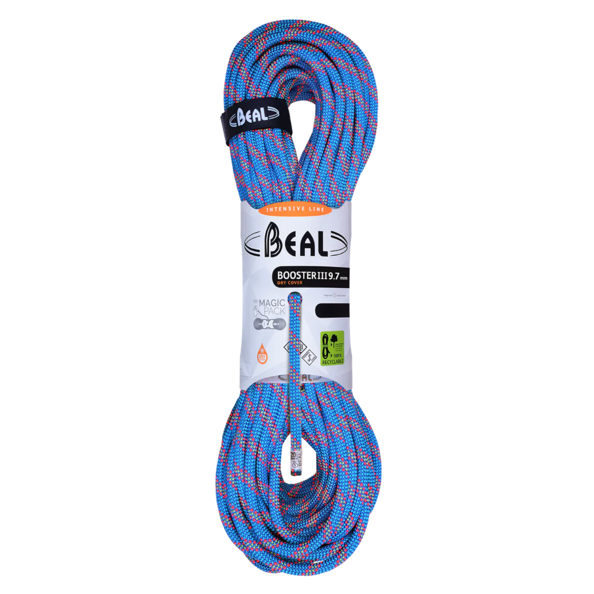 Corde d'escalade Beal Booster 9.7 Unicore Dry Cover bleue et rouge, vendue par 4c+