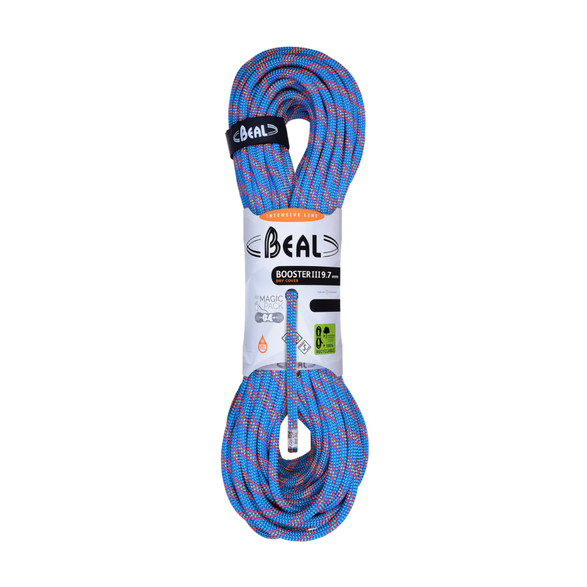 Corde d'escalade Beal Booster 9.7 Unicore Dry Cover bleue et rouge, vendue par 4c+