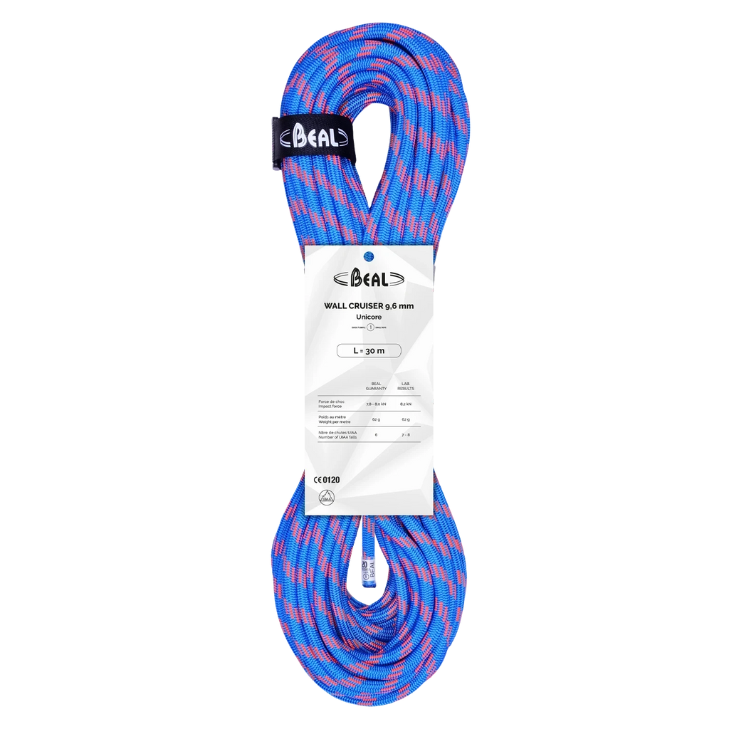 Corde d'escalade dynamique 4c+ Wall Cruiser 9.6 Unicore bleue et rose, idéale pour débutants en salle
