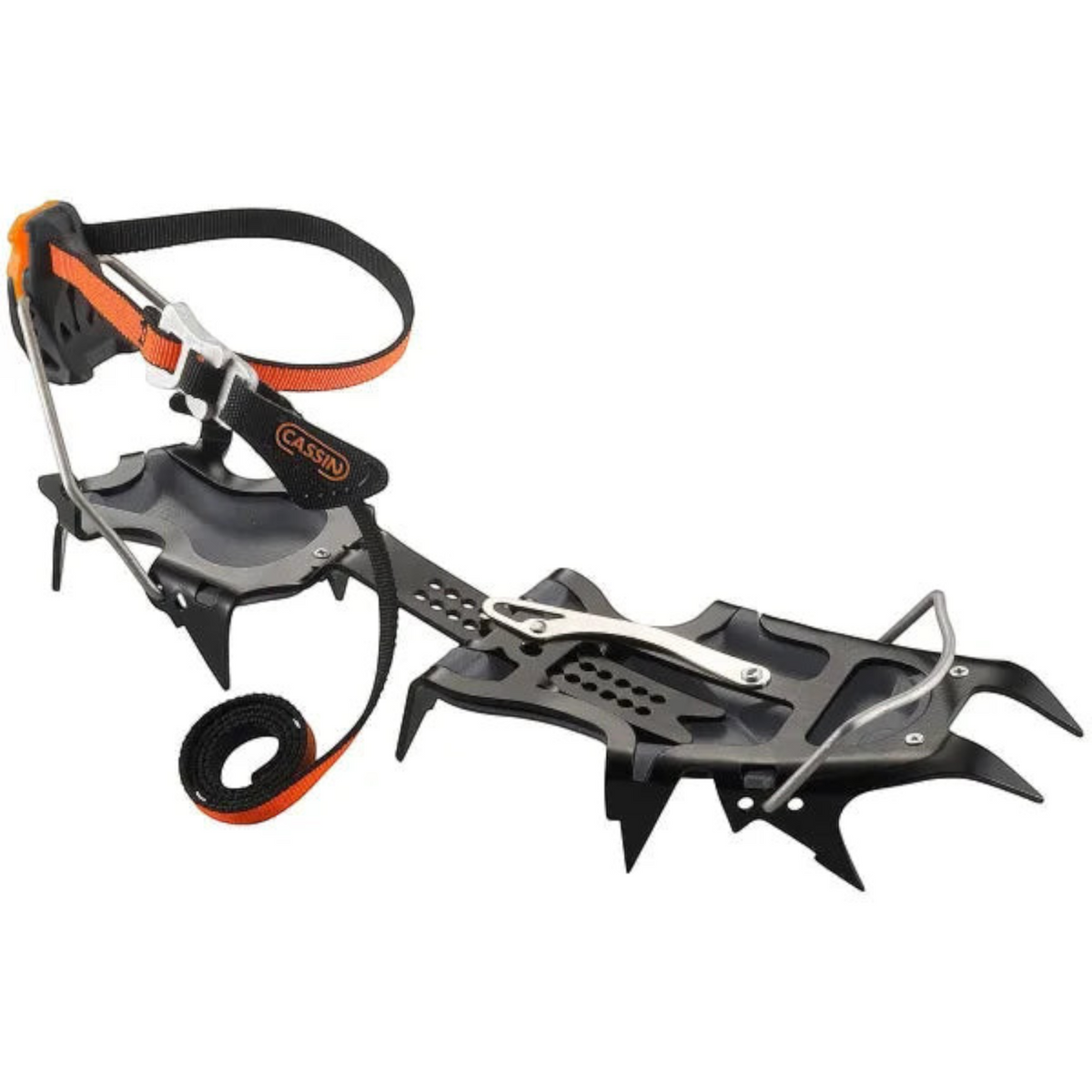 Crampons d'alpinisme 4c+ CAMP Alpinist en acier noir avec 12 pointes, système Antibott et fixation convertible.