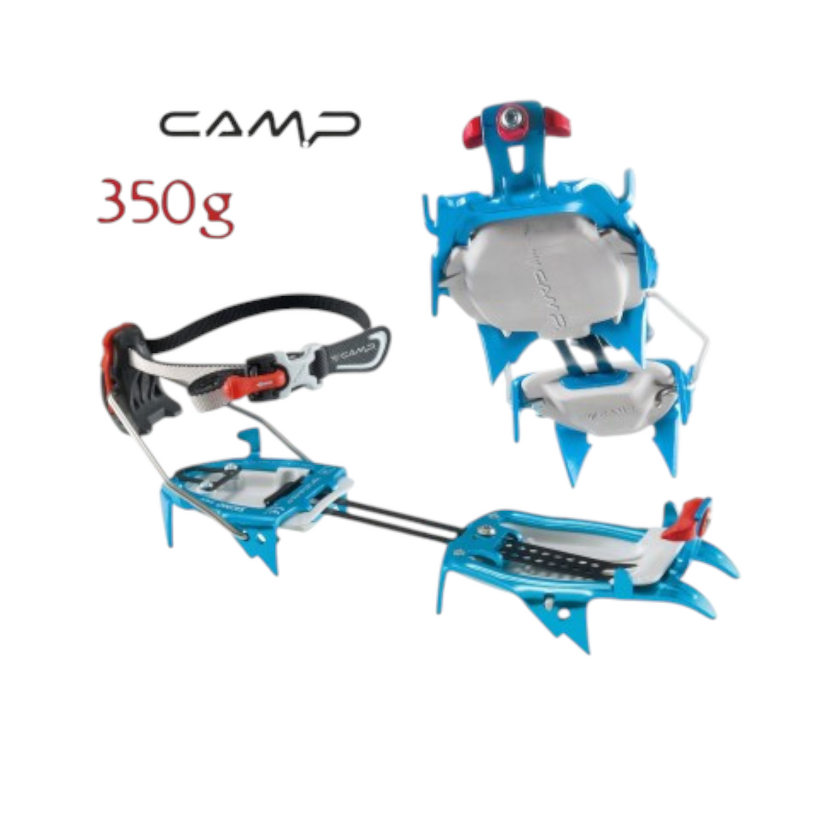 Crampons de compétition 4c+ CAMP Skimo Total Race en aluminium bleu avec système de fixation T-Stop et antibotts