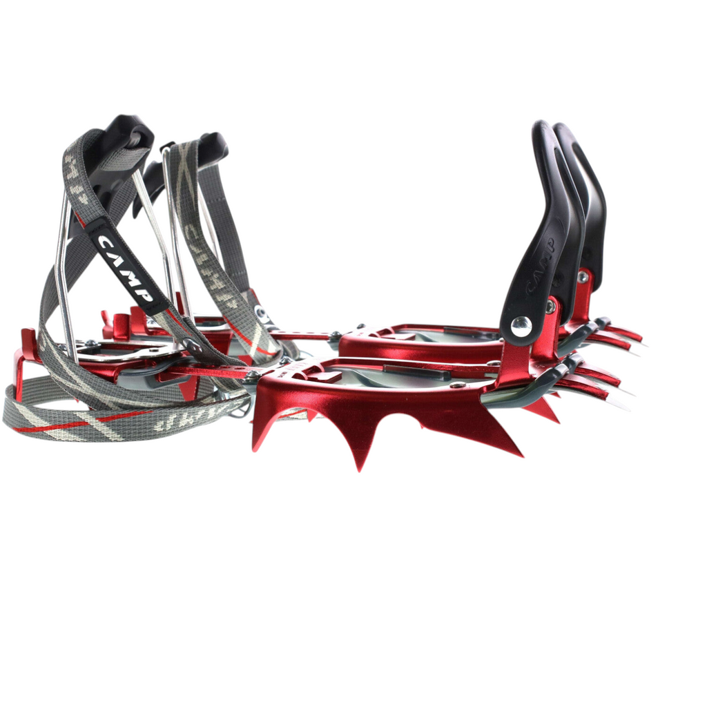 Crampons 4c+ CAMP XLC Nanotech Semi Auto rouges en aluminium avec pointes en acier et fixation semi-automatique