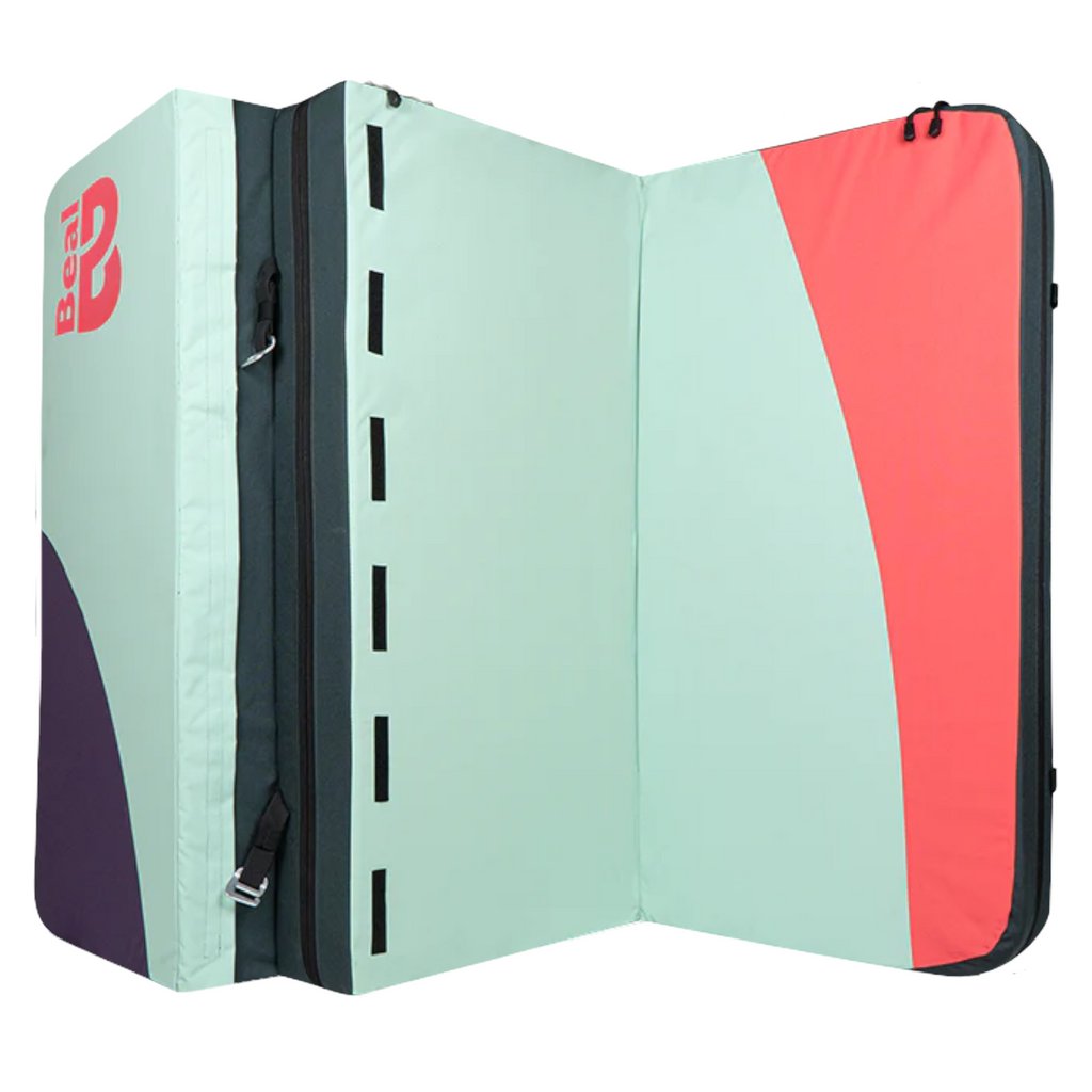 Crash pad Beal Triple Air Light 4c+ vert menthe et corail avec construction trois panneaux pour l'escalade