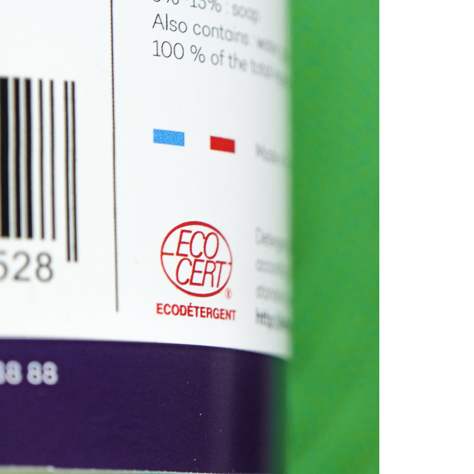 Logo de certification Ecocert sur le flacon de lessive pour cordes d'escalade 4c+ Ecodetergent