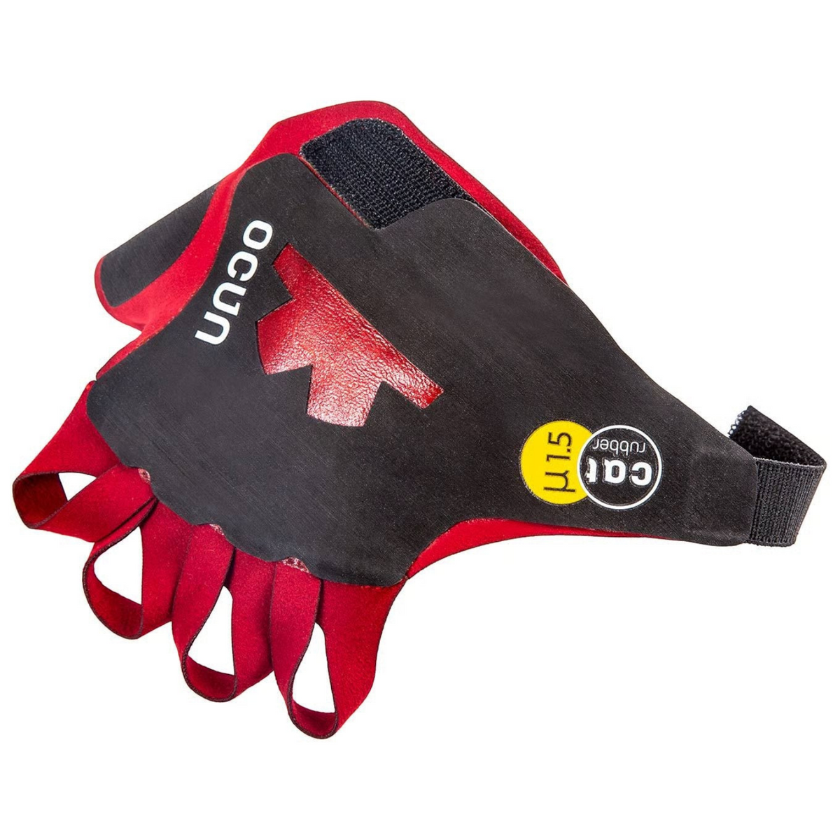 Gants d'escalade en fissure 4c+ Ocun Crack Gloves Pro rouges et noirs avec gomme adhérente haute performance