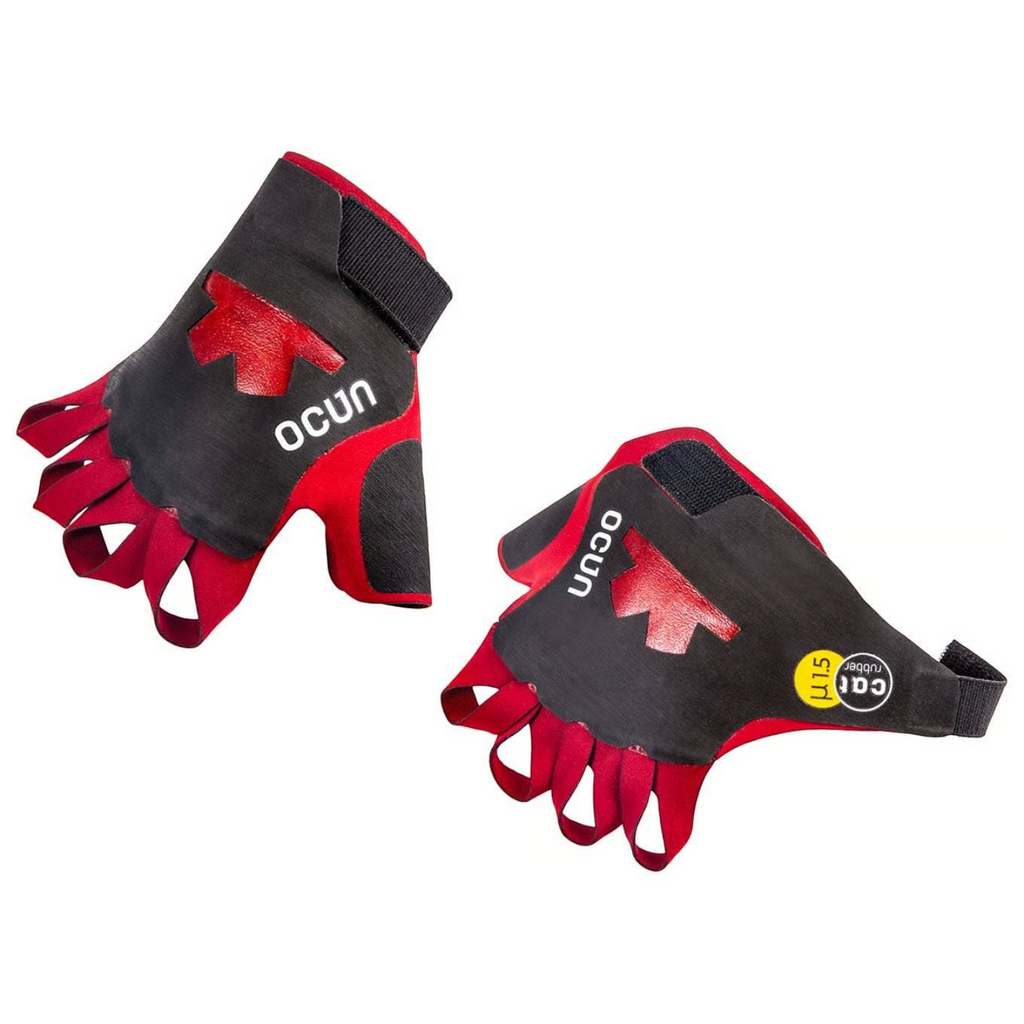 Gants d'escalade en fissure 4c+ Ocun Crack Gloves Pro noirs et rouges avec gomme adhérente haute performance