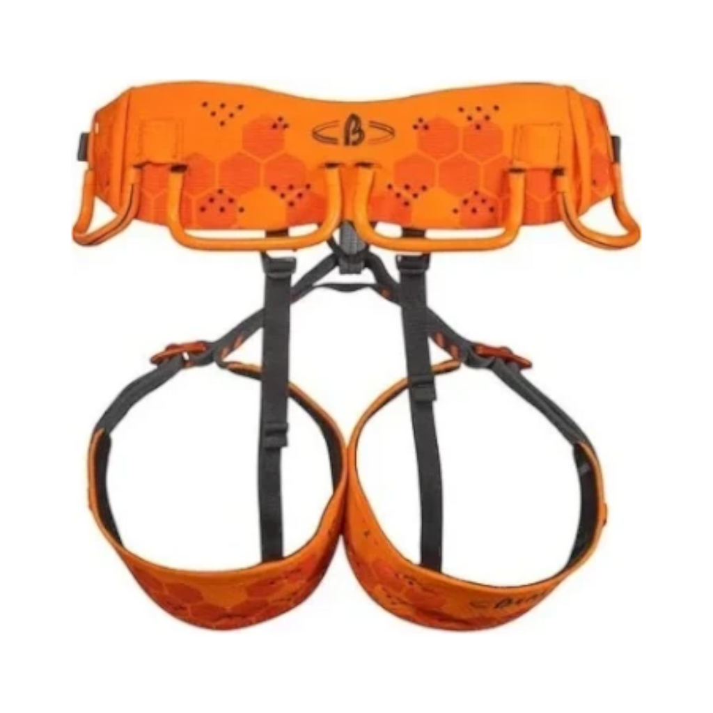 Harnais d'escalade orange Beal Ellipse XT avec ceinture rembourrée et porte-matériel rigides chez 4c+