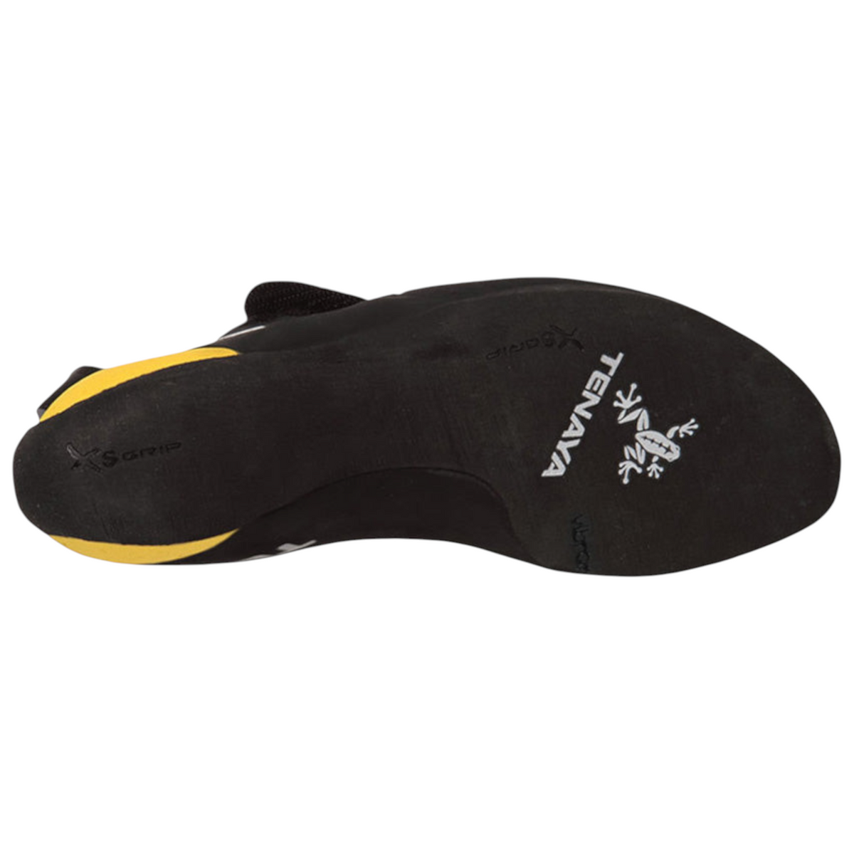 Semelle noire Vibram XS Grip du chausson d'escalade 4c+ Iati avec détails jaunes sur le talon