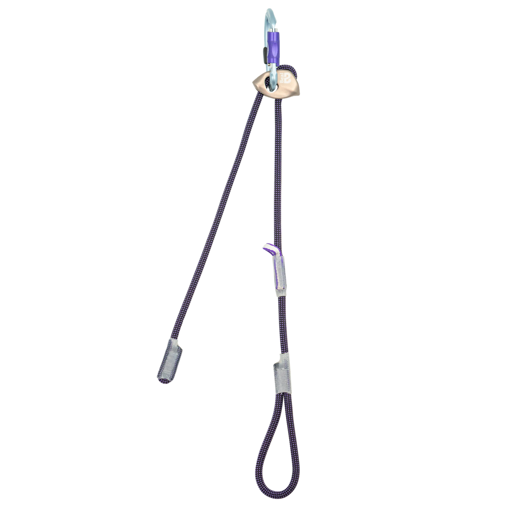 Longe double réglable 4c+ Expresso Fit en corde polyamide noire et violette avec mousqueton aluminium et anneau Dyneema