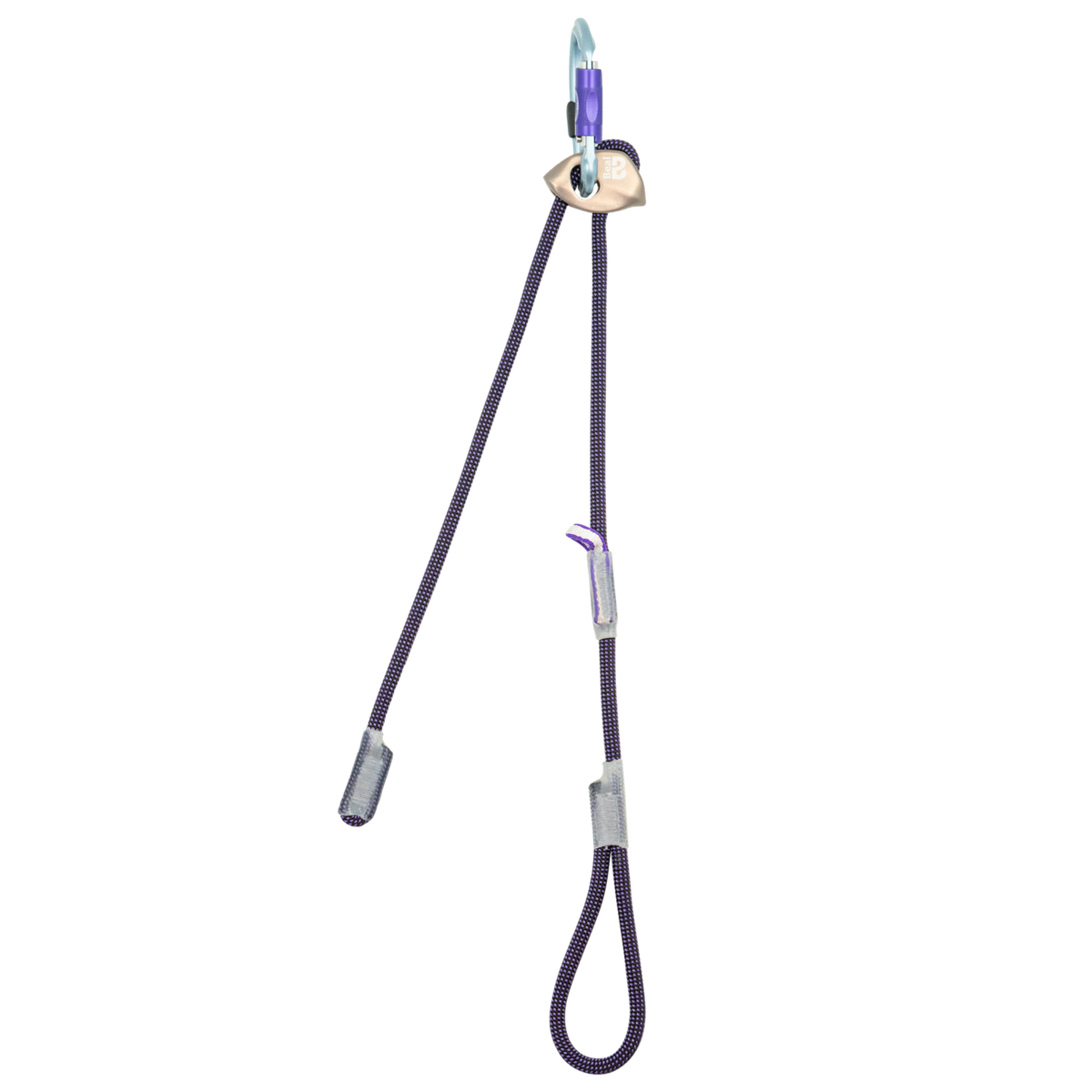 Longe double réglable 4c+ Expresso Fit en corde polyamide noire et violette avec mousqueton aluminium et anneau Dyneema