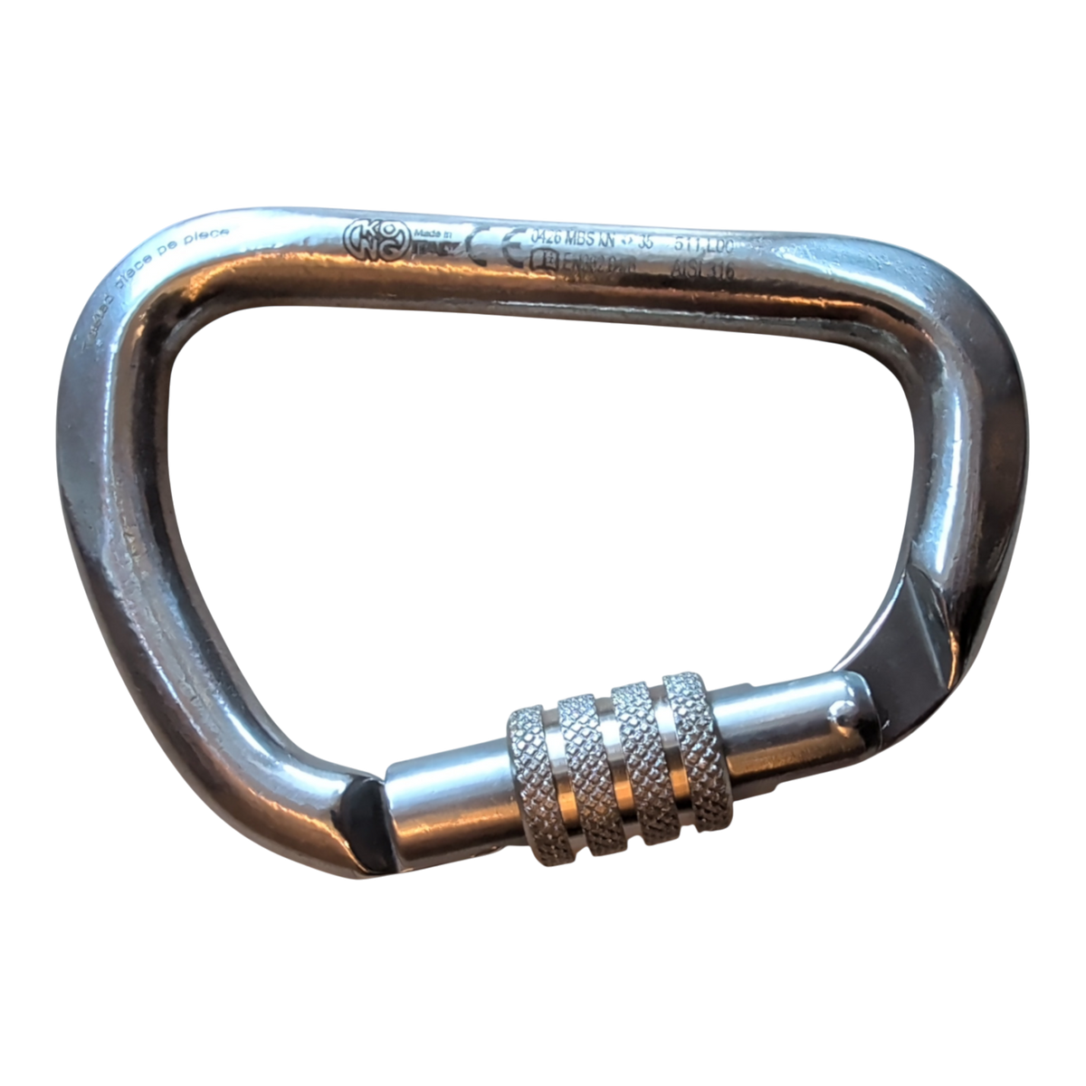 Mosquetón 4c+ en forma de D de acero inoxidable AISI 316 pulido con cierre de rosca y sistema Keylock