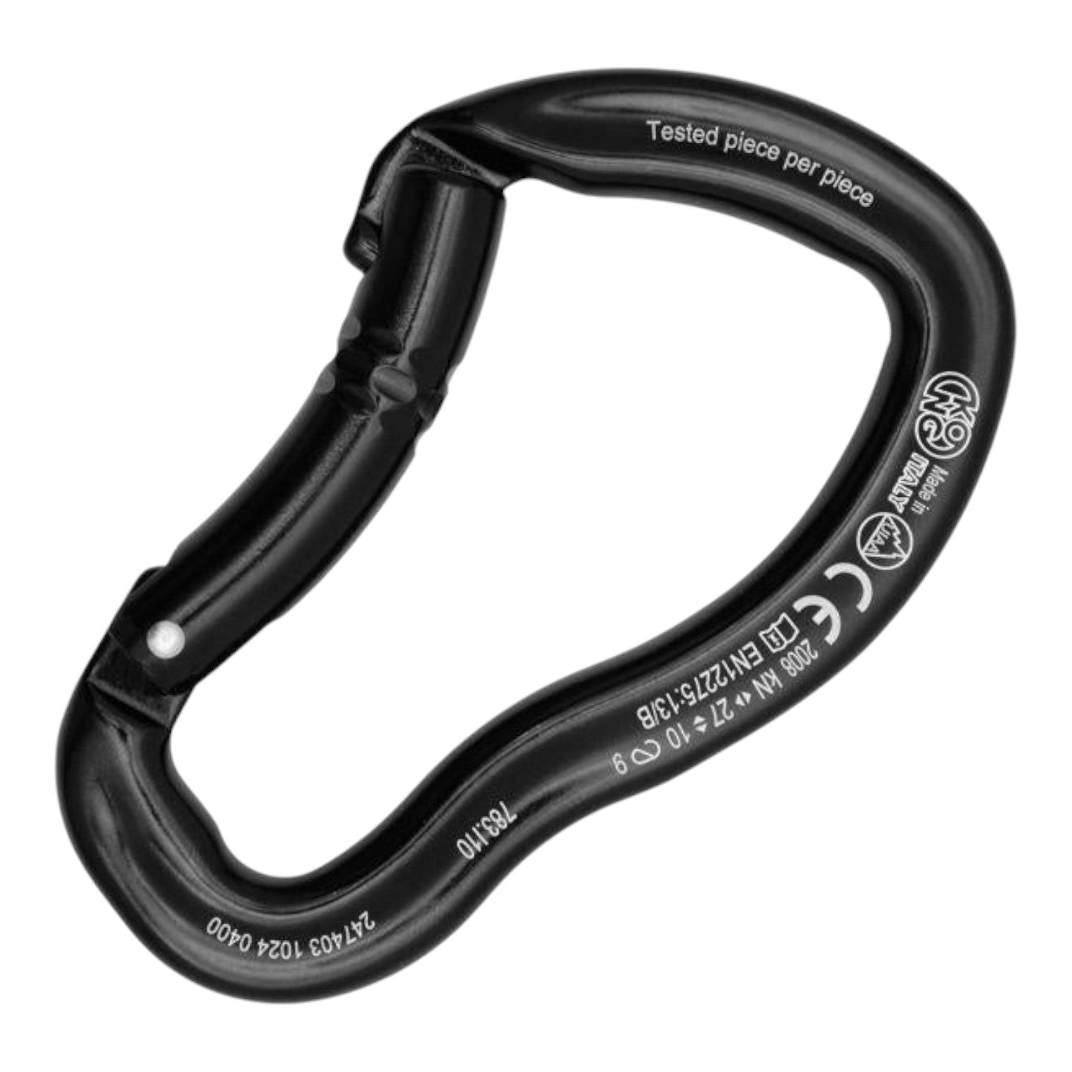 Mosquetón de escalada 4c+ Ergo Bent Gate negro de aluminio con forma en D y sistema Keylock para alpinismo