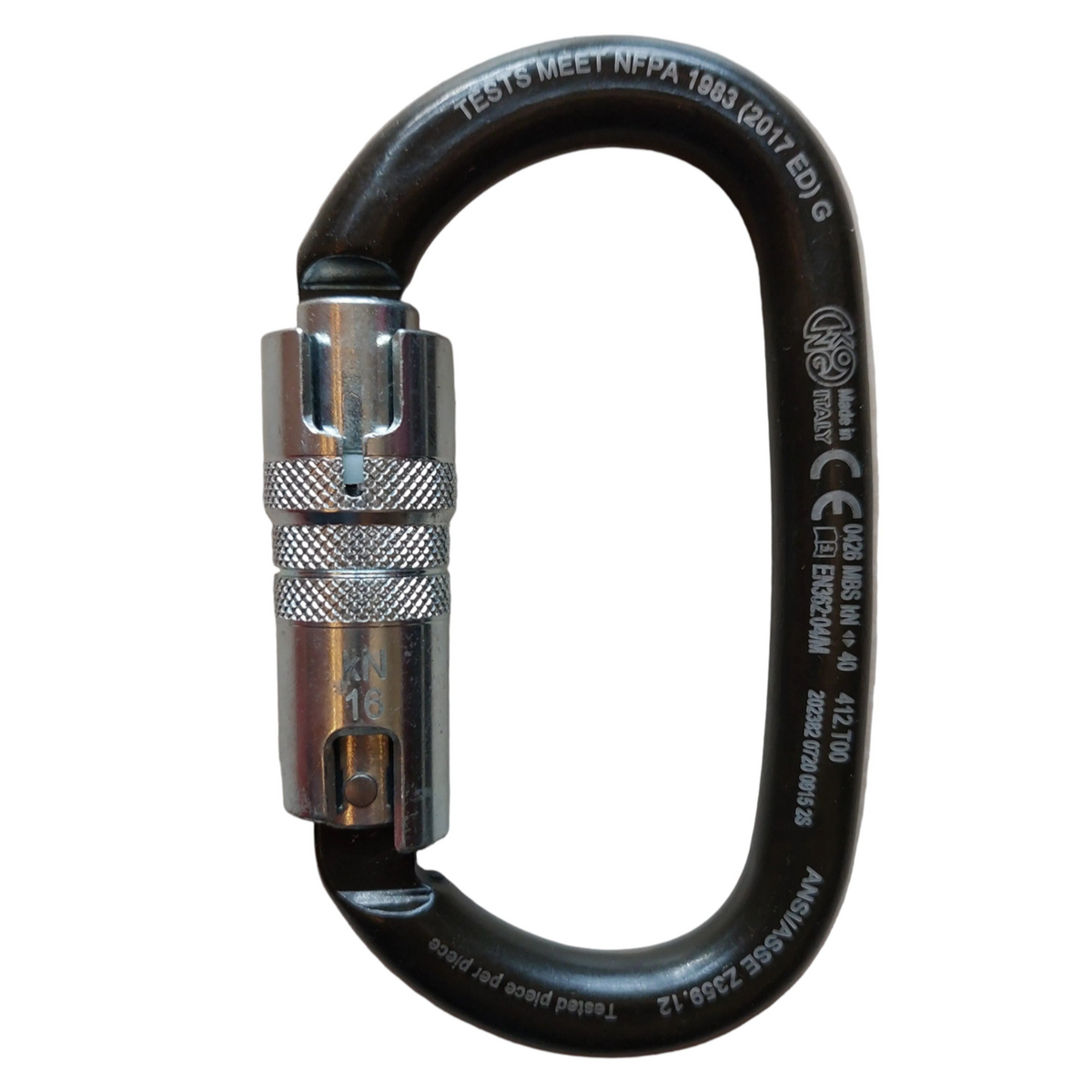 Mousqueton ovale 4c+ en acier au carbone zingué avec système de verrouillage automatique Twist Lock pour travaux en hauteur
