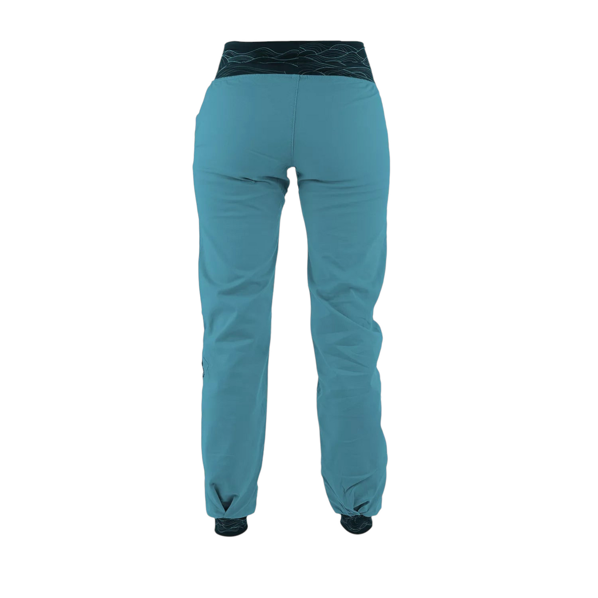 Pantalon d'escalade 4c+ Dune pour femme bleu avec ceinture large en lycra à motifs, vue arrière