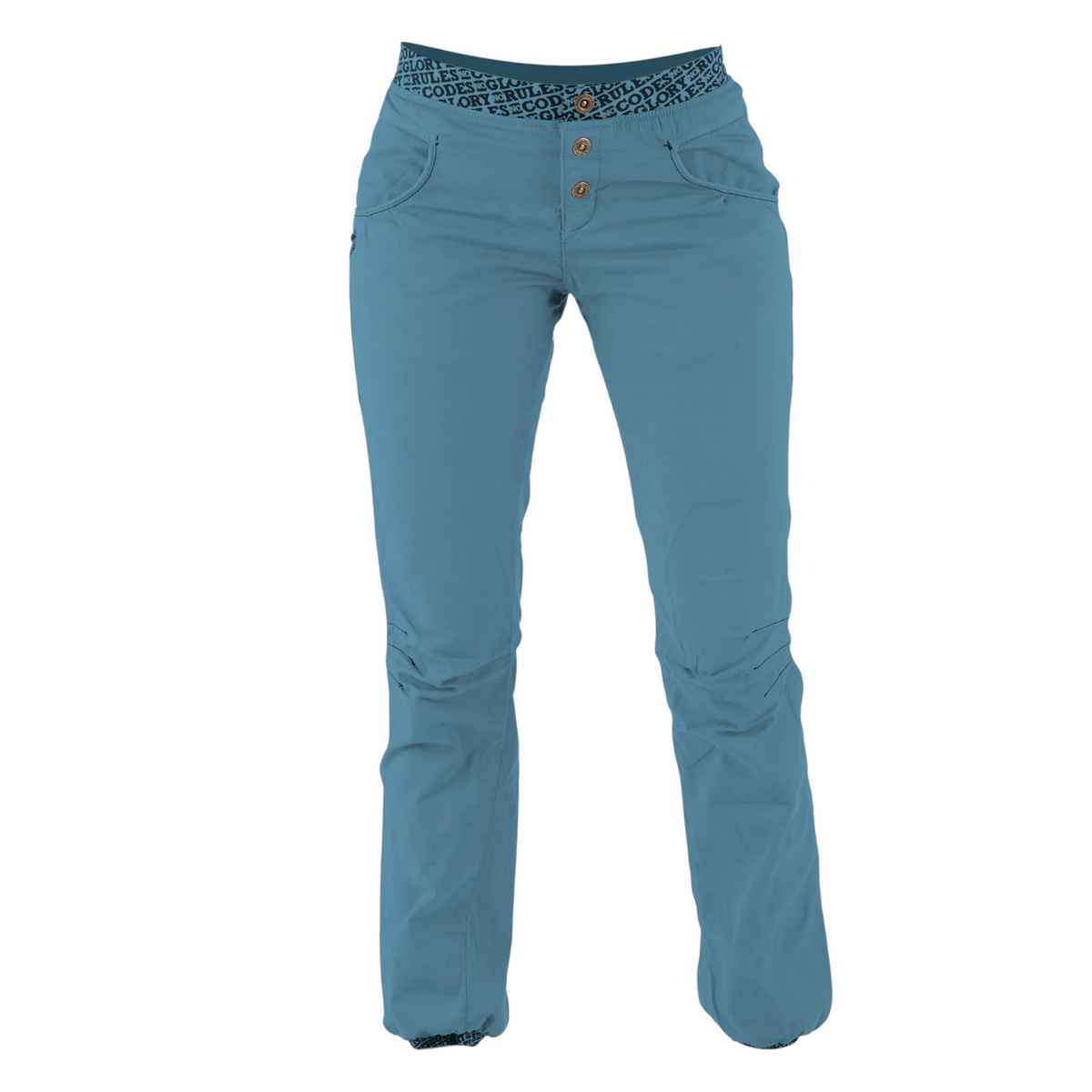 Pantalon d'escalade 4c+ Sahel pour femme en bleu, coupe ergonomique résistante avec ceinture imprimée