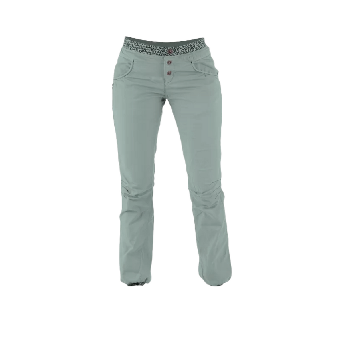 Pantalon d'escalade 4c+ Sahel pour femme en tissu résistant vert sauge avec ceinture élastique à logo