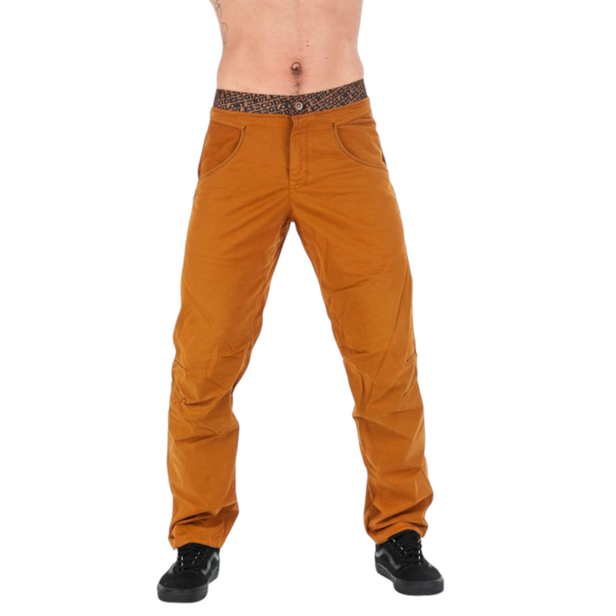 Pantalon d'escalade 4c+ NOGRAD Sahel pour homme en coton stretch ocre avec genoux préformés et ceinture Magic Belt