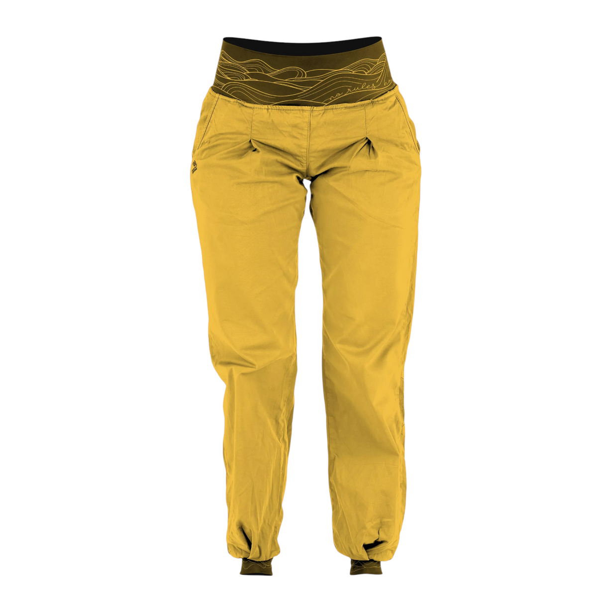 Pantalon d'escalade 4c+ Dune jaune moutarde avec ceinture large en lycra imprimée pour une liberté de mouvement
