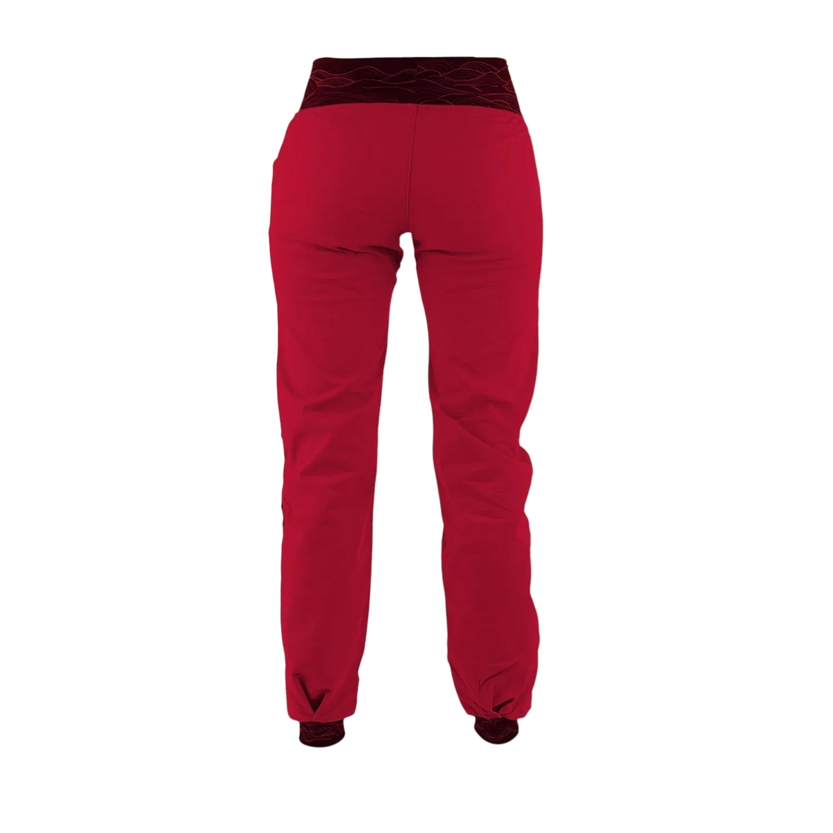 Pantalon d'escalade 4c+ Dune rouge pour femme avec ceinture large en lycra à motifs, vue arrière