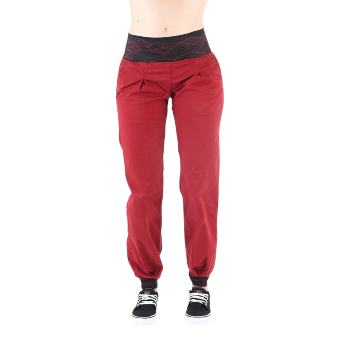 Pantalon d'escalade 4c+ Dune rouge pour femme avec ceinture large en lycra et chevilles élastiquées