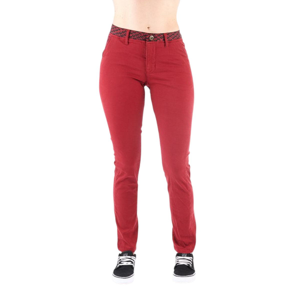 Pantalon Grease femme 4c+ rouge foncé en coton stretch avec coupe ajustée et détails à la taille