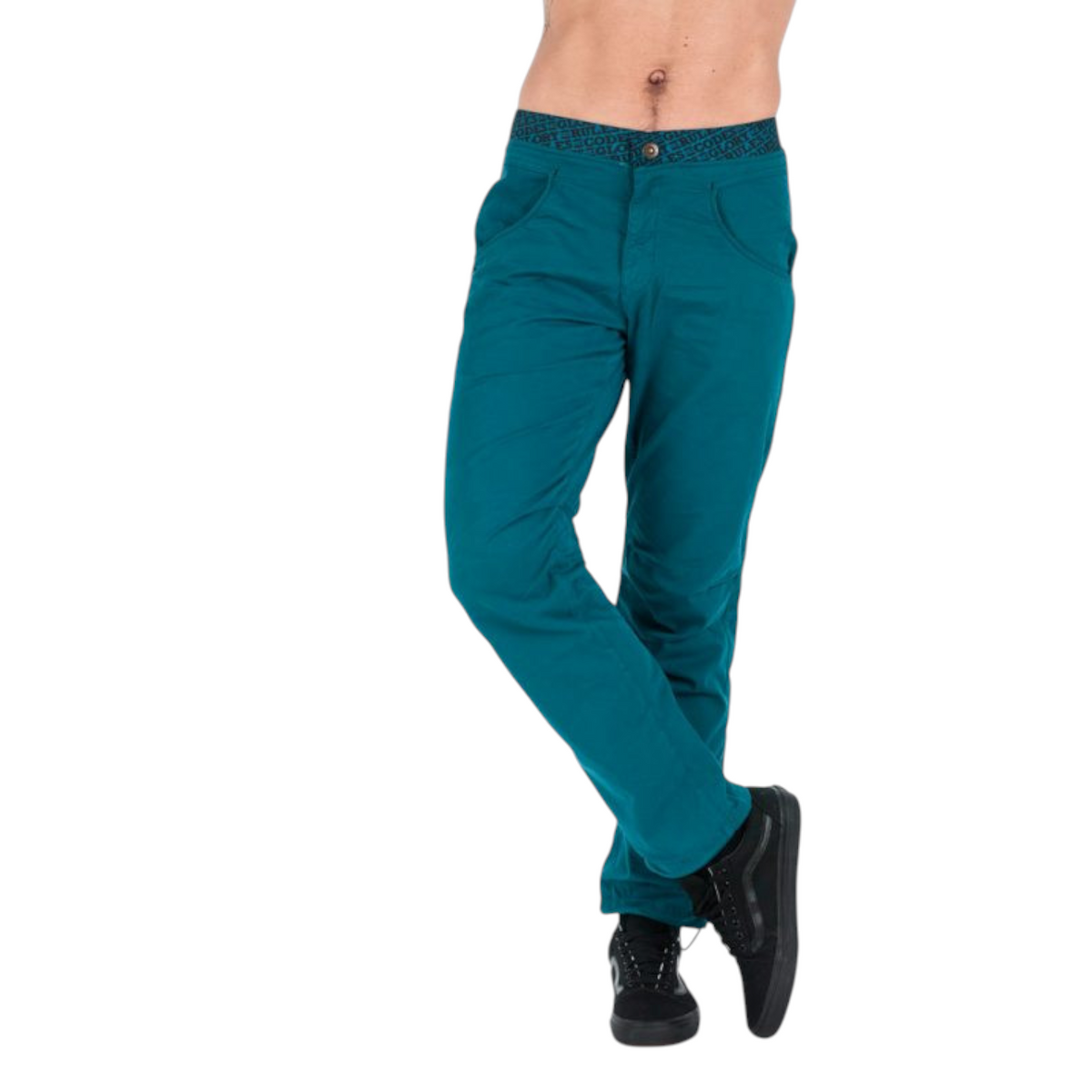 Pantalon d'escalade 4c+ Sahel pour homme en coton stretch bleu canard avec genoux préformés et ceinture intégrée