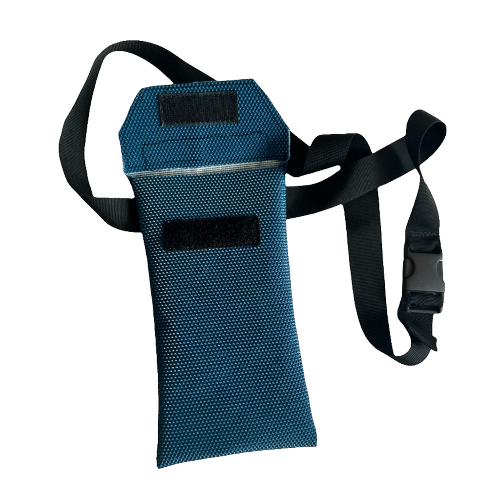 Porte-téléphone bleu 4c+ en tissu résistant avec ceinture réglable pour l'escalade en grande voie