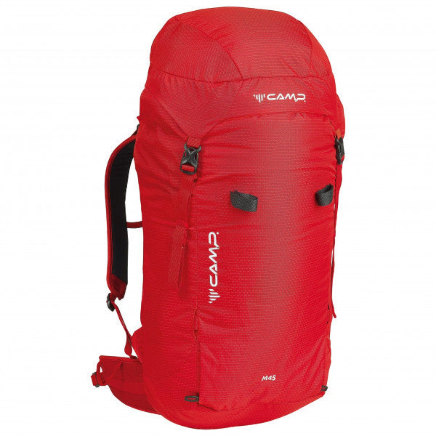 Sac à dos d'alpinisme rouge 4c+ CAMP M45 de 45 litres avec système d'ouverture dorsale Full BackDoor