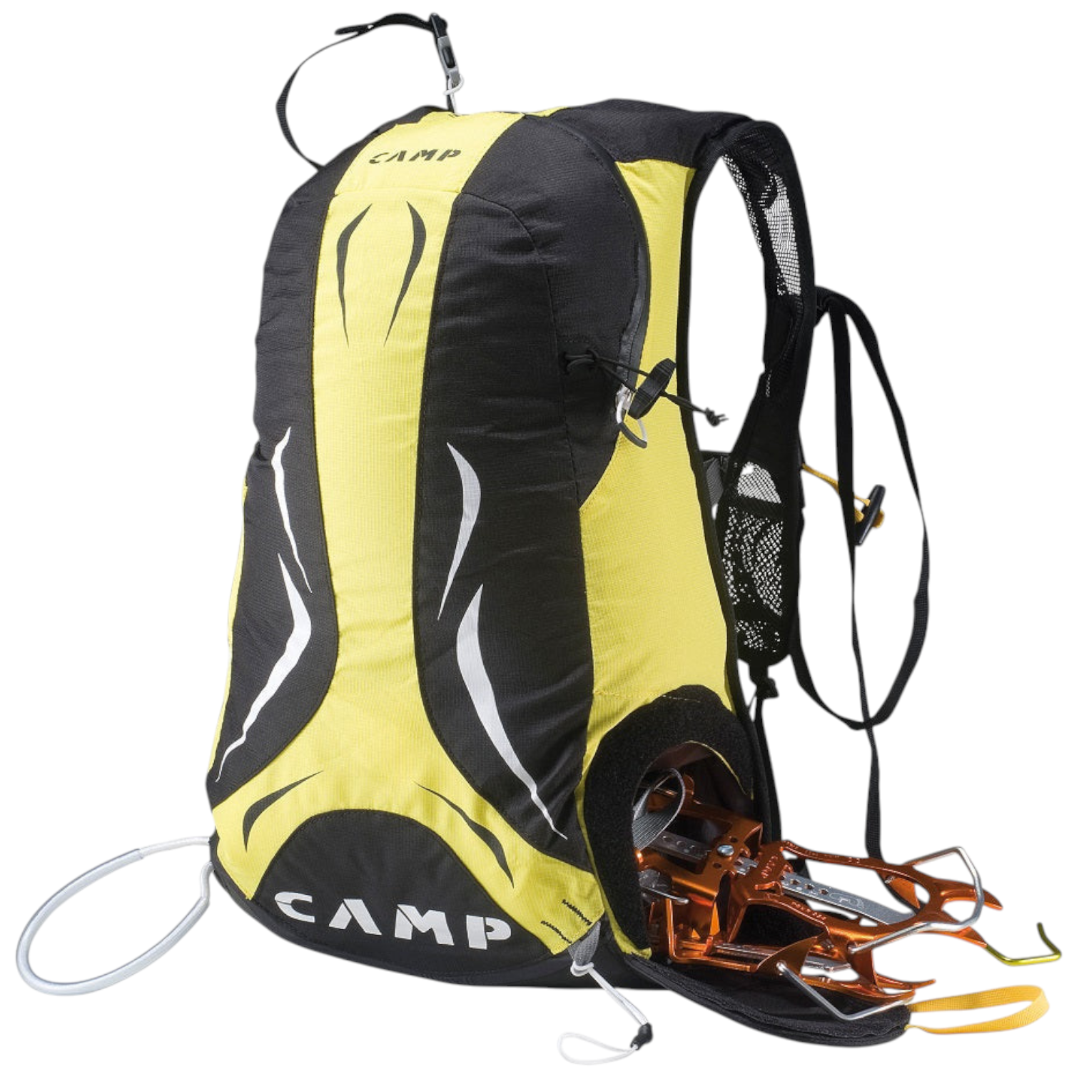 Sac à dos de ski-alpinisme 4c+ CAMP Rapid 260 jaune et noir avec compartiment latéral pour crampons