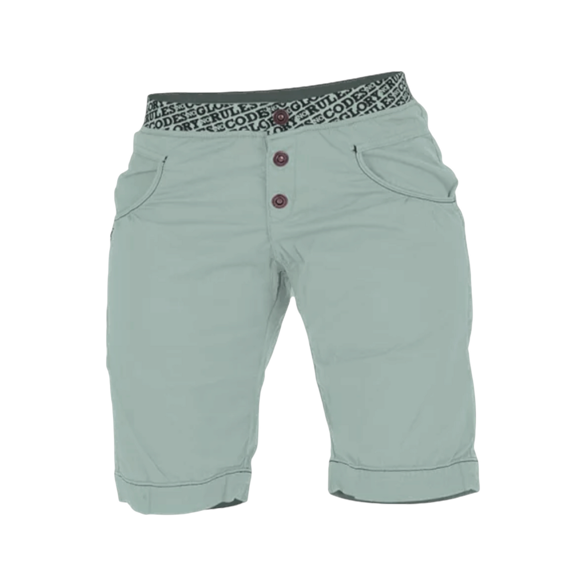 Short d'escalade 4c+ Sahel pour femme en coton vert clair, coupe au genou avec ceinture élastique à motifs