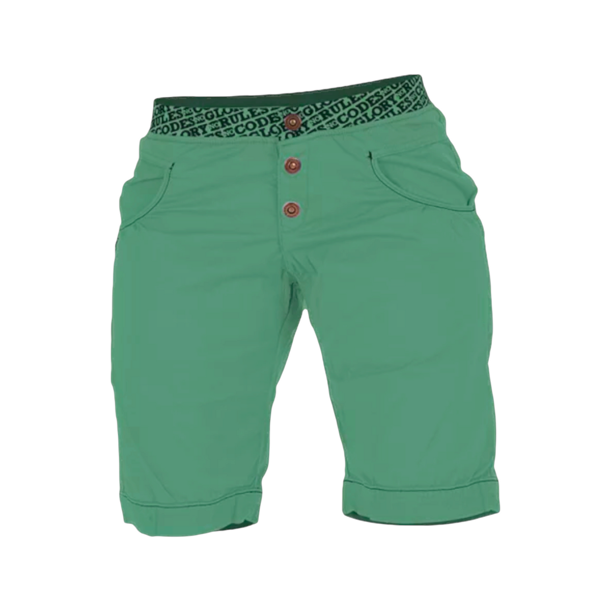 Short d'escalade 4c+ Sahel pour femme, vert, arrivant au genou avec une ceinture élastique imprimée et boutons
