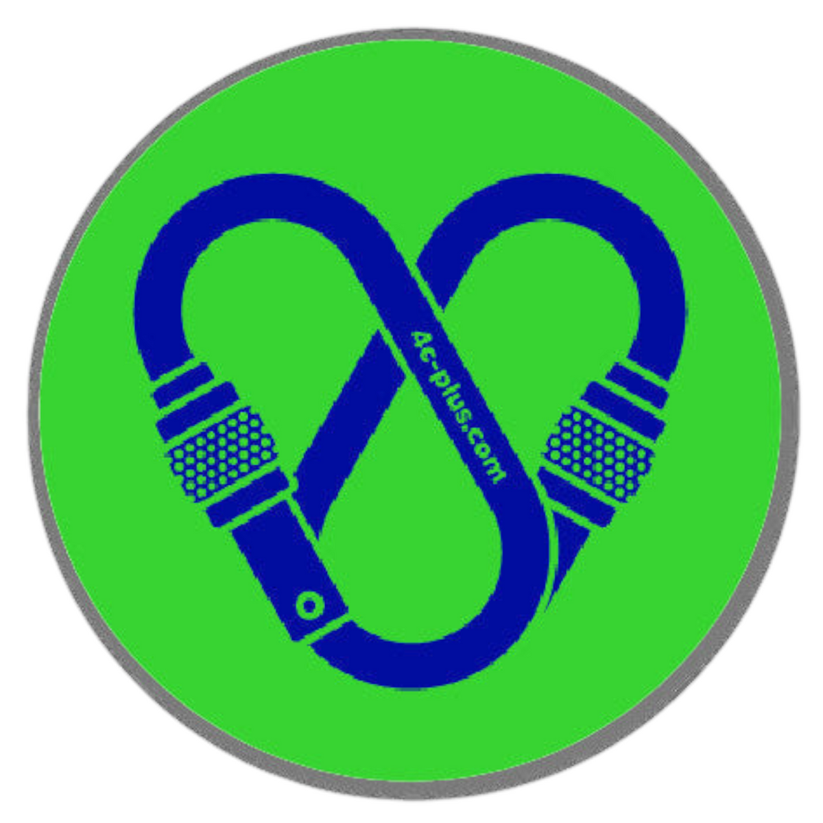 Sticker rond 4c+ en vinyle vert avec un motif de mousqueton bleu en forme de cœur pour équipement outdoor