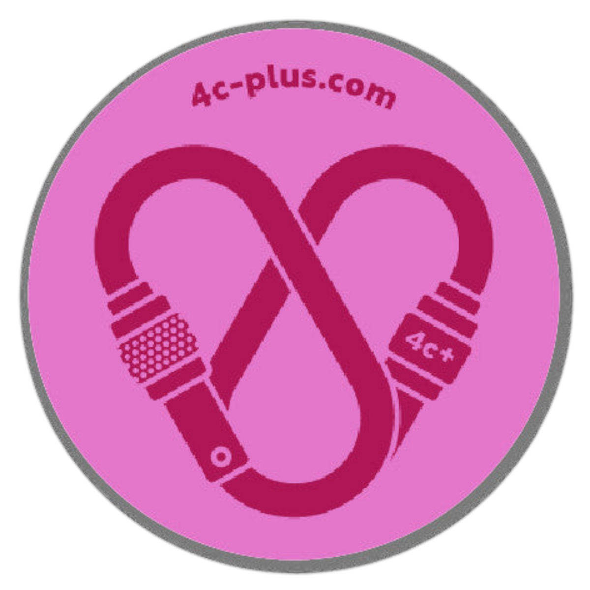 Sticker rond 4c+ en vinyle rose avec un motif de mousqueton en forme de cœur pour équipement outdoor