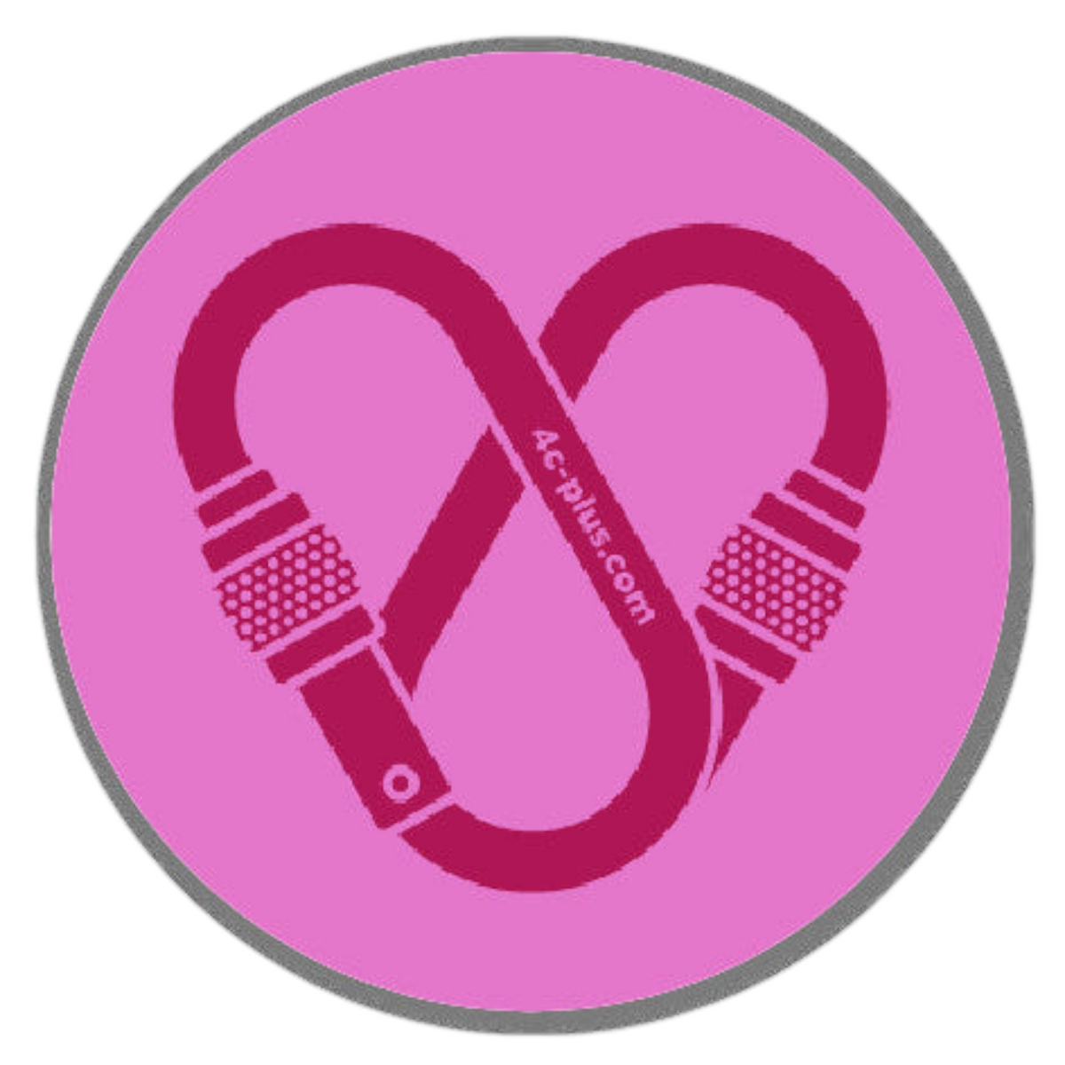 Sticker rond 4c+ en vinyle rose avec un motif de mousqueton en forme de cœur pour équipement outdoor