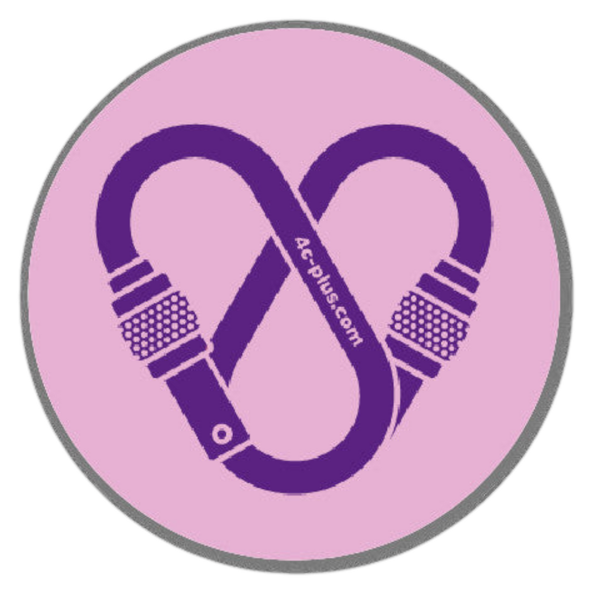 Sticker rond 4c+ en vinyle rose avec un motif de mousqueton violet en forme de cœur pour équipement outdoor